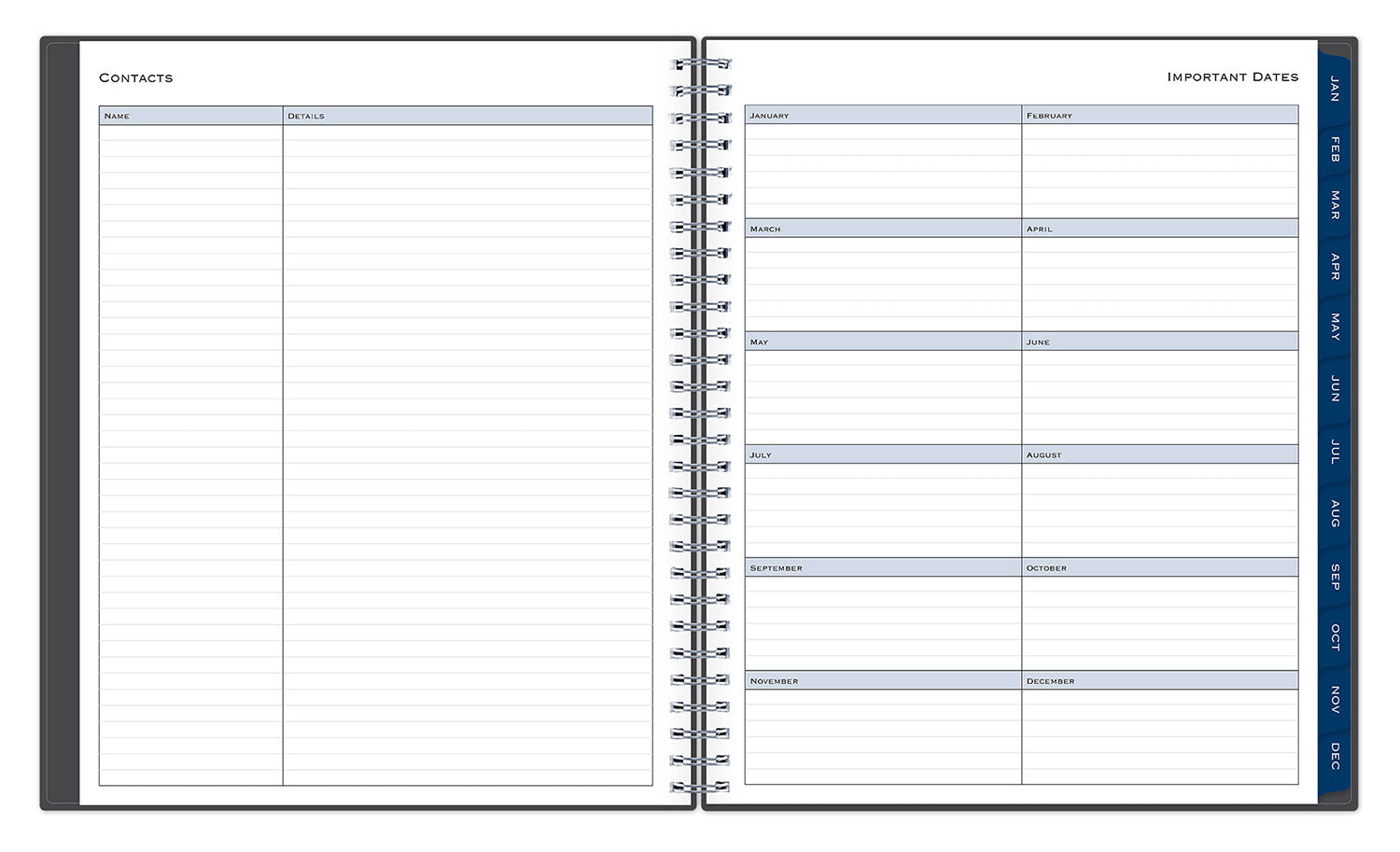Two spiral-bound planner pages showing &