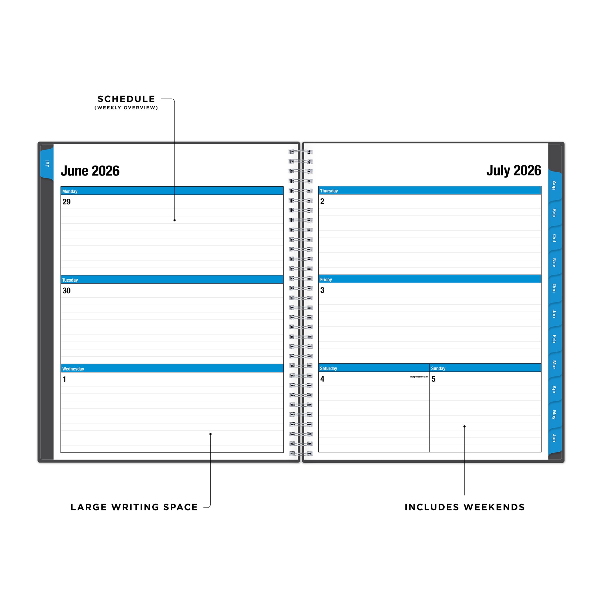 2026-2027 weekly spread featuring ample writing space, bullet points, to do-list.