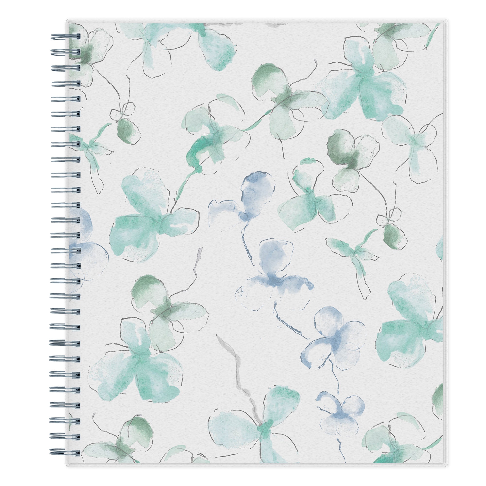 Plan way with this January 2026 - December 2026 monthly planner featuring a floral pattern front cover and twin silver wire-o binding