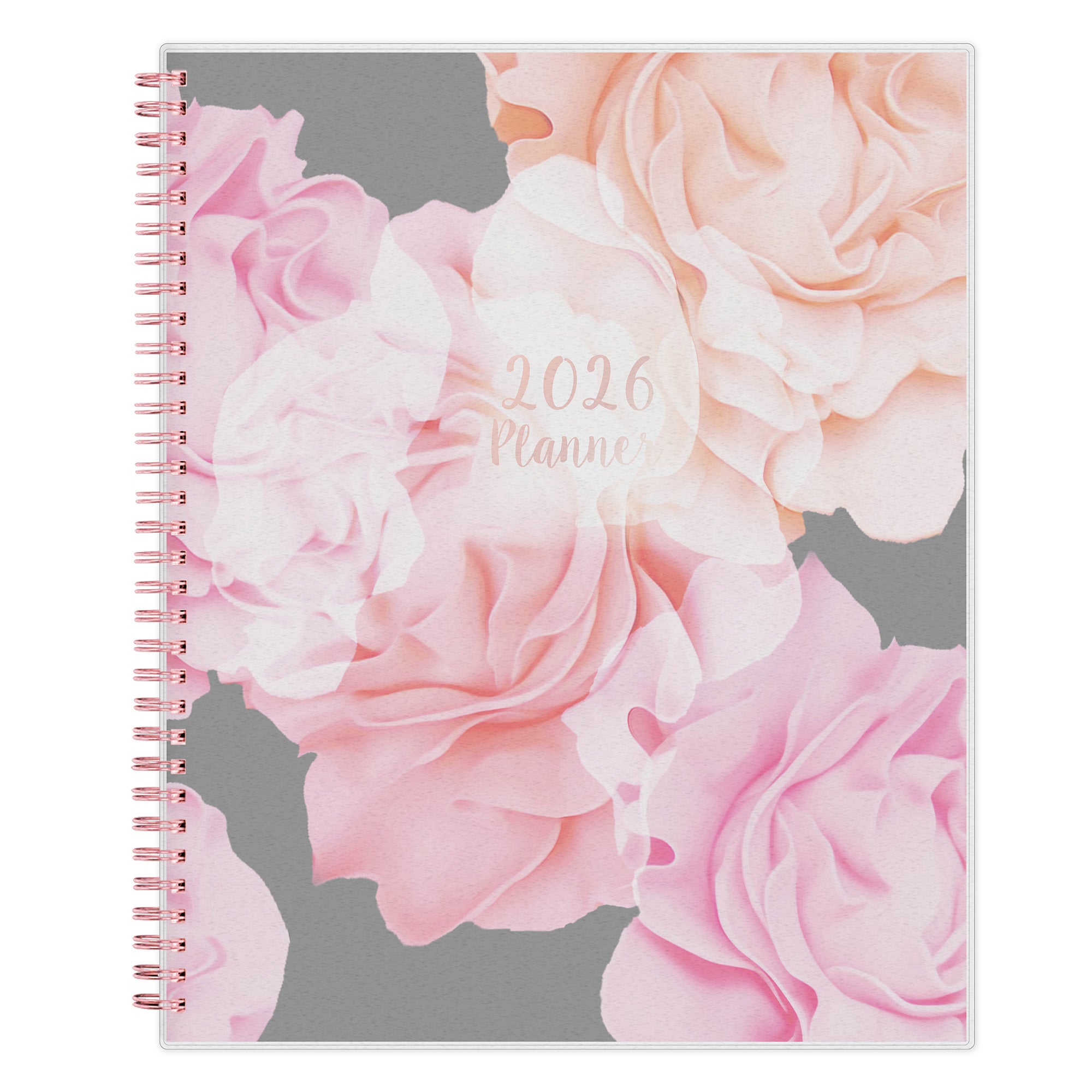 Take planning to the next level with this 2026 weekly monthly planner from Blue Sky featuring a cover with beautiful roses in shades of pink, rose gold twin wire-o binding in 8.5x11 planner size, and flexible front cover.