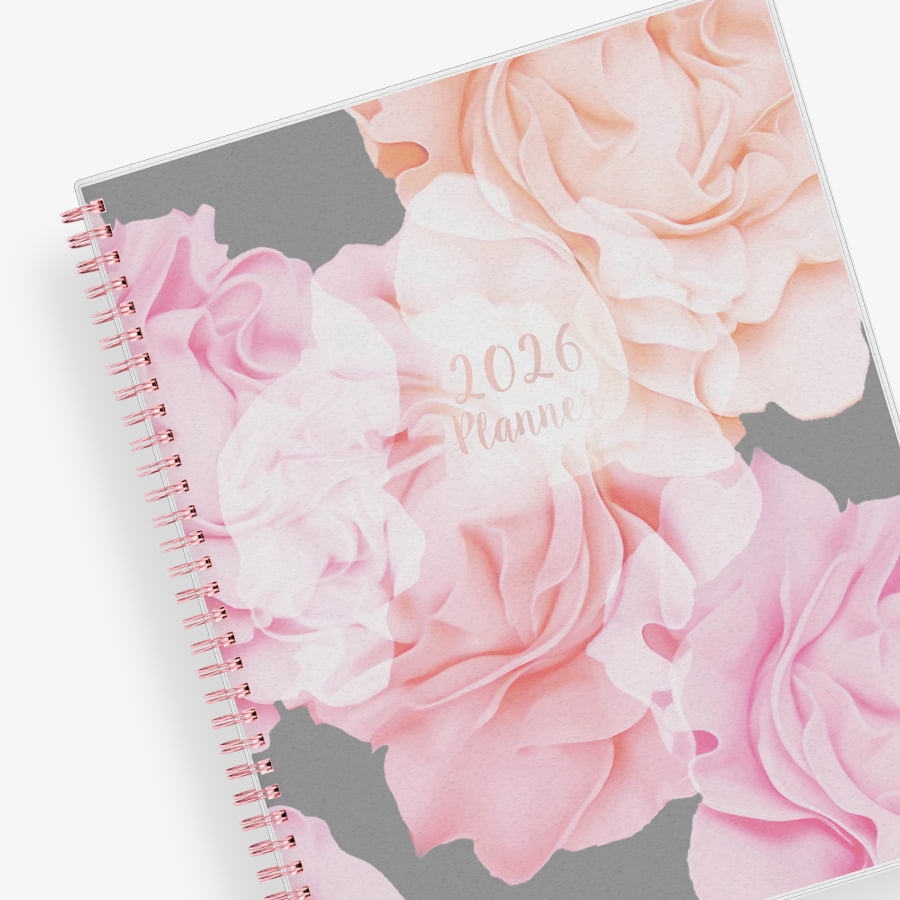 Take planning to the next level with this 2026 weekly monthly planner from Blue Sky featuring a cover with beautiful roses in shades of pink, rose gold twin wire-o binding in 8.5x11 planner size, and flexible front cover.