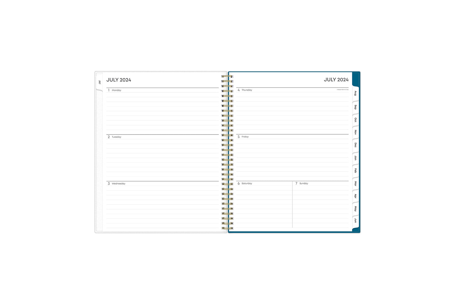 weekly monthly 8.5x11 academic planner featuring a weekly spread with ample lined writing space, to-do list, notes section, and blue monthly tabs
