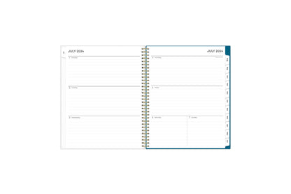 weekly monthly 8.5x11 academic planner featuring a weekly spread with ample lined writing space, to-do list, notes section, and blue monthly tabs