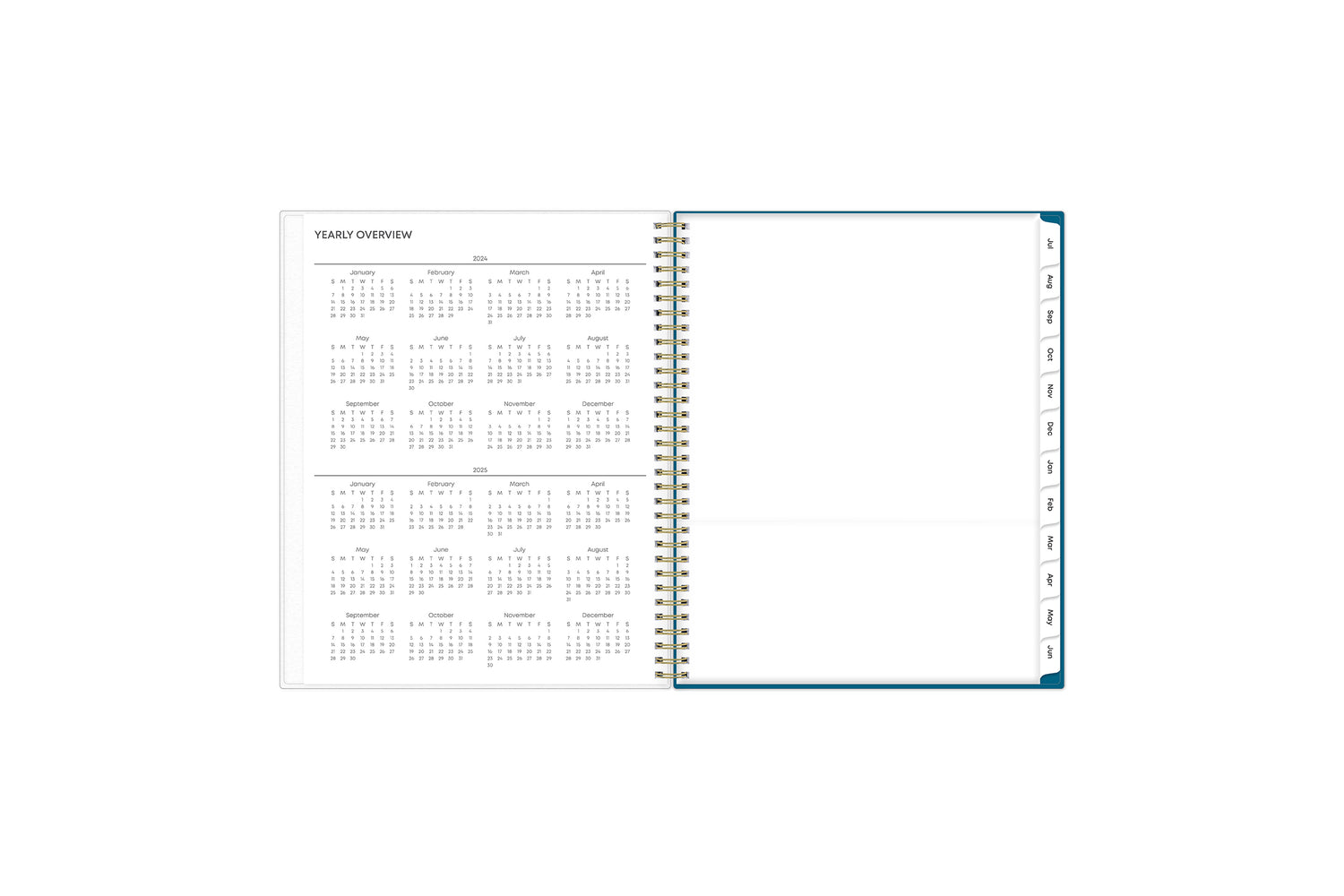 reference calendar, storage pocket, reference calendar and white monthly tabs