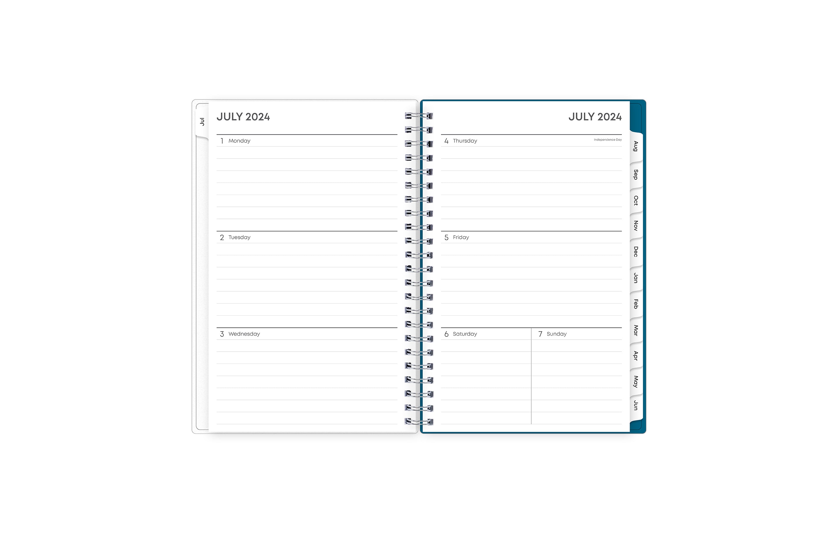 weekly monthly 5x8 academic planner featuring a weekly spread with ample lined writing space, to-do list, notes section, and blue monthly tabs