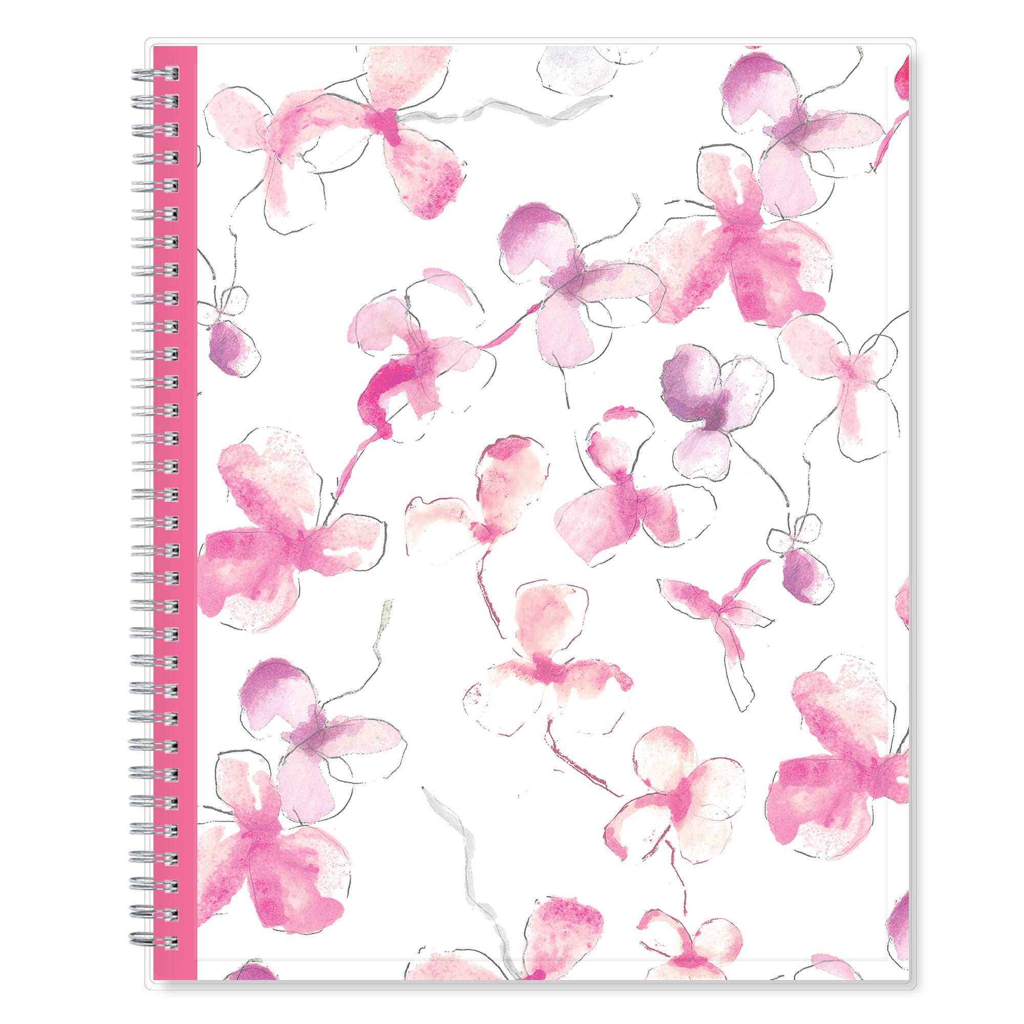 breast cancer awareness 2026 planner by blue sky featuring beautiful pink orchids and white background on the front cover in a 8.5x11 size