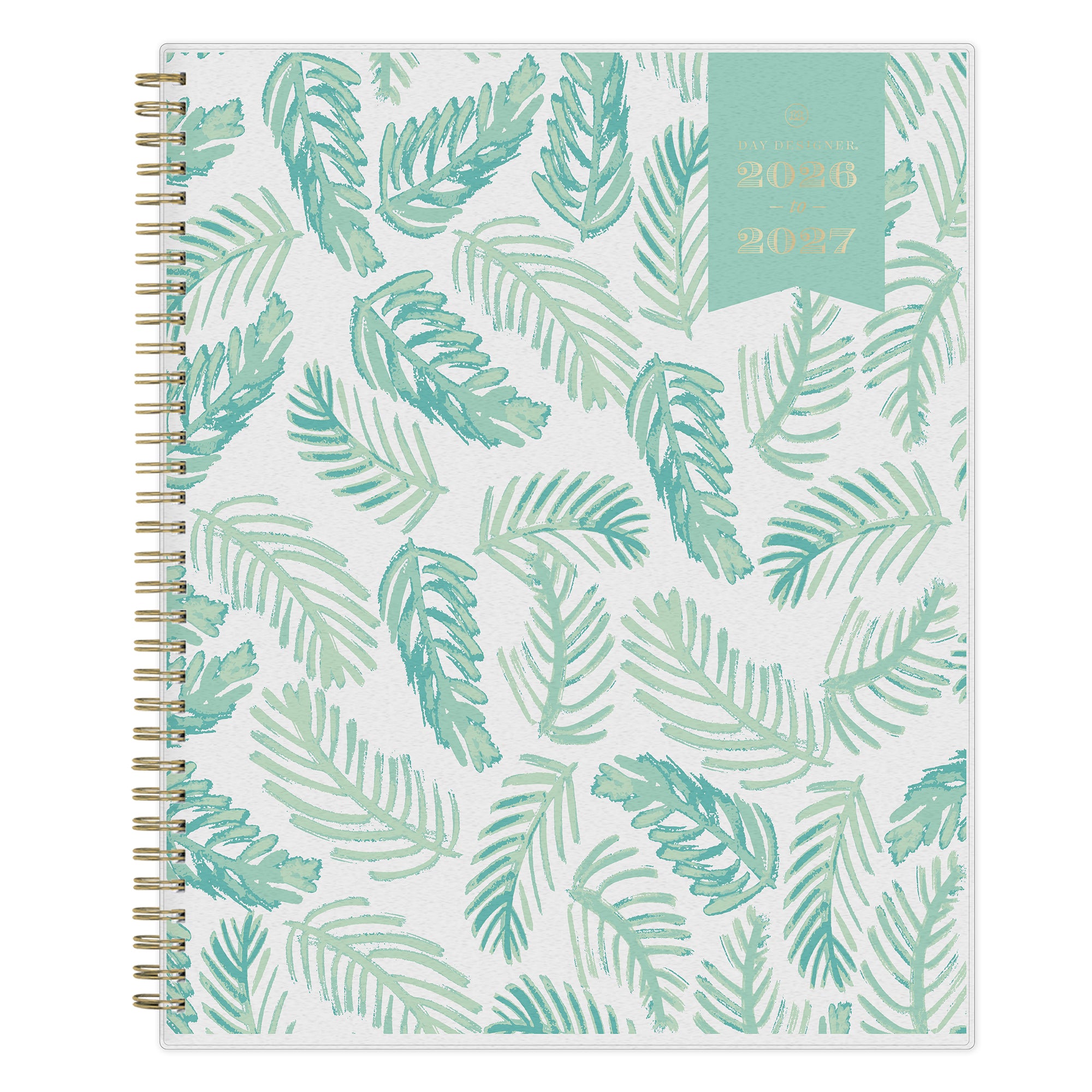 Planner with green palm leaf pattern on a white background in 8.5x11 planner size
