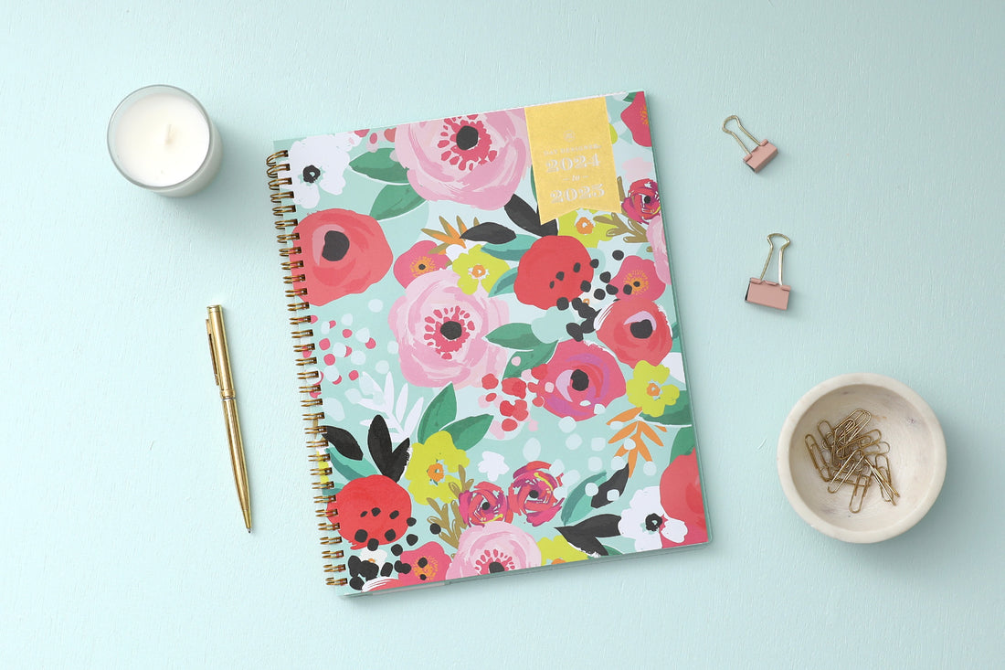 weekly monthly planner and organizer by Day Designer featuring a fun, floral front cover in 8.5x11 size for 2024-2025, Day Designer for Blue Sky