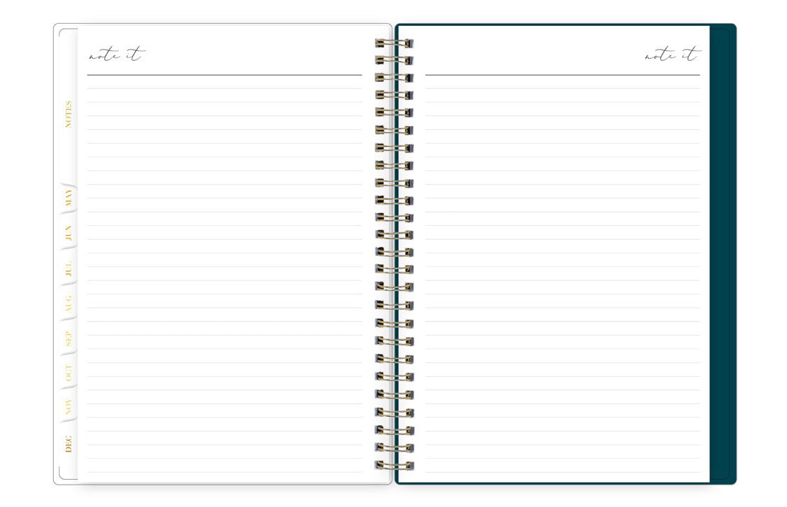Open spiral-bound notebook with lined pages on a white background