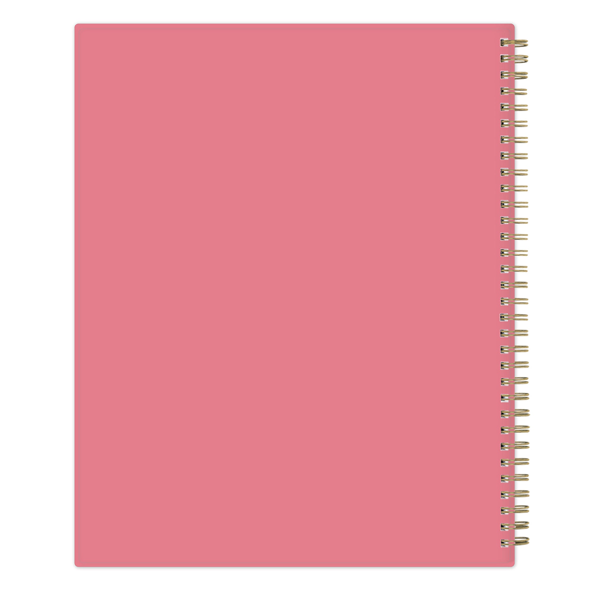 Pink notebook with a gold spiral binding on a white background 2026 blue sky floral cover and grey background weekly monthly planner in 8.5x11 planner size