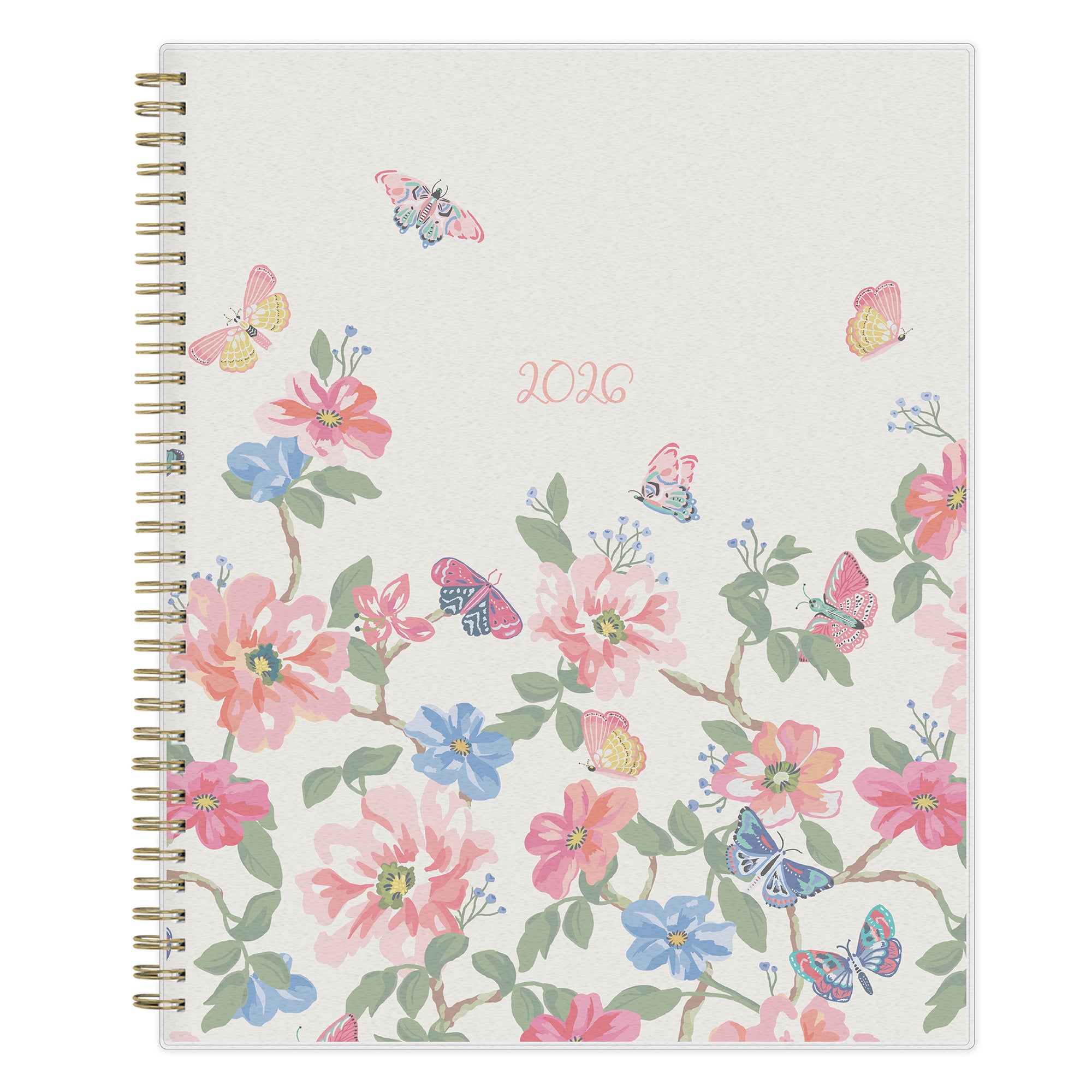 2026 blue sky floral cover and grey background weekly monthly planner in 8.5x11 planner size
