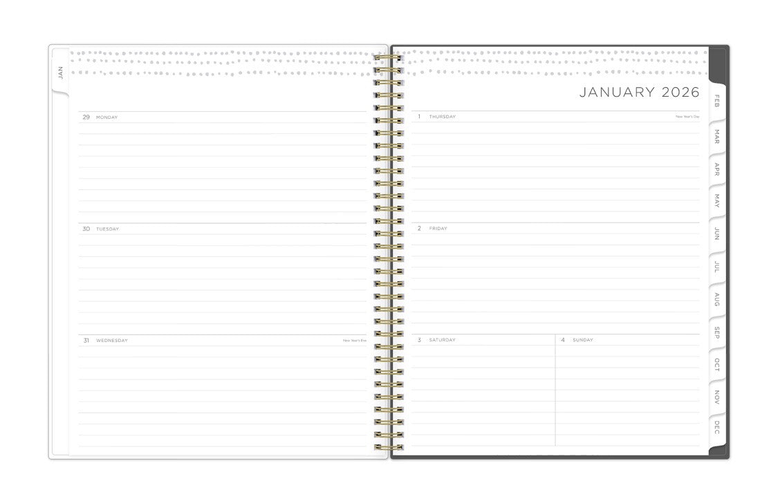 known for clean blank writing space, the kelly ventura 2026 planner features a clean, classic weekly layout for note taking, deadlines, important dates, and room to plan each day and each week!
