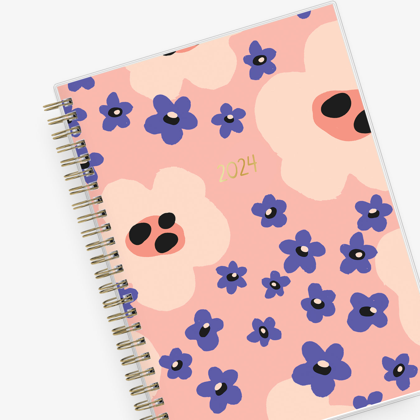 2024 january - 2024 december 5x8 planner size weekly monthly with purple and pink flowers