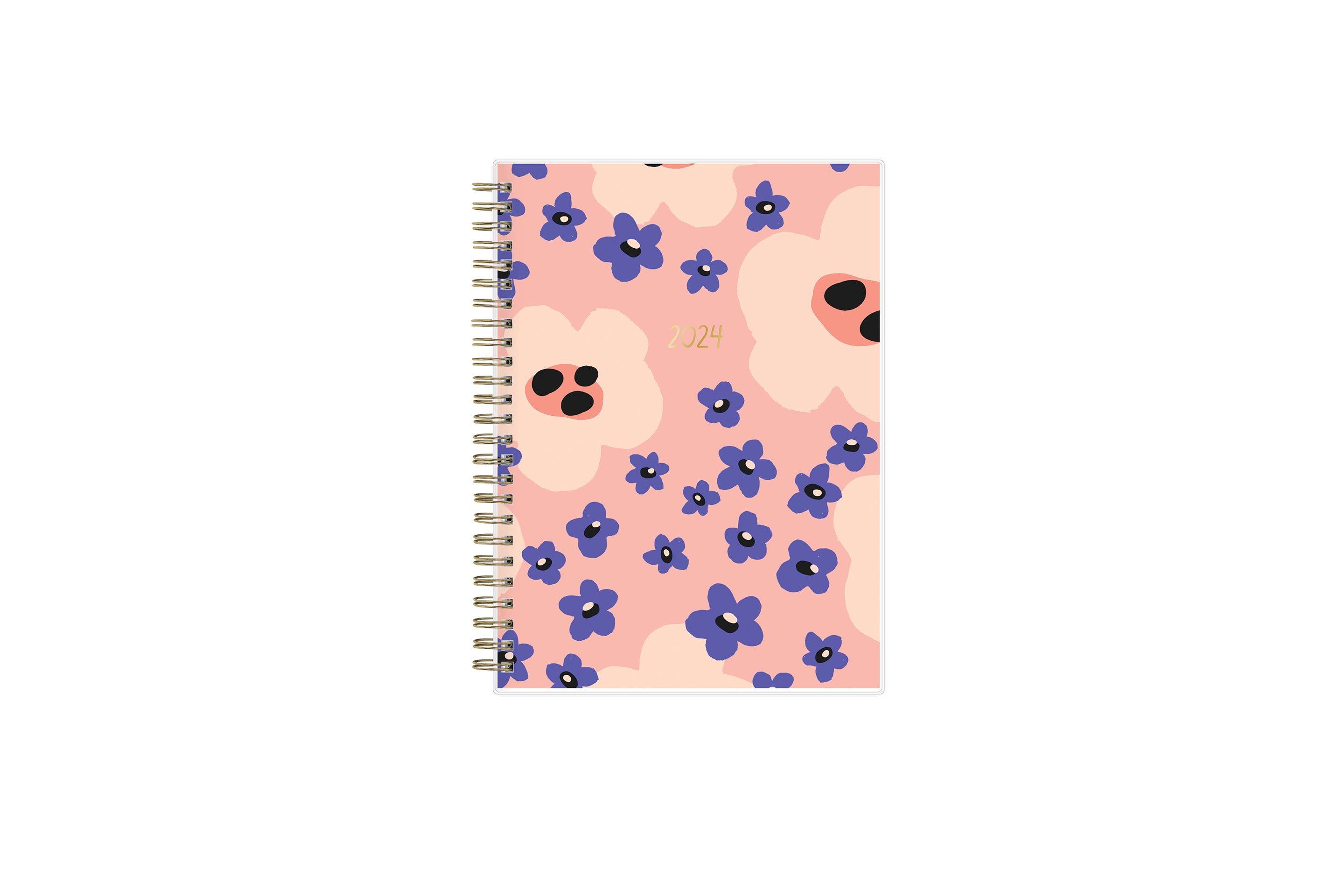 2024 january - 2024 december 5x8 planner size weekly monthly with purple and pink flowers