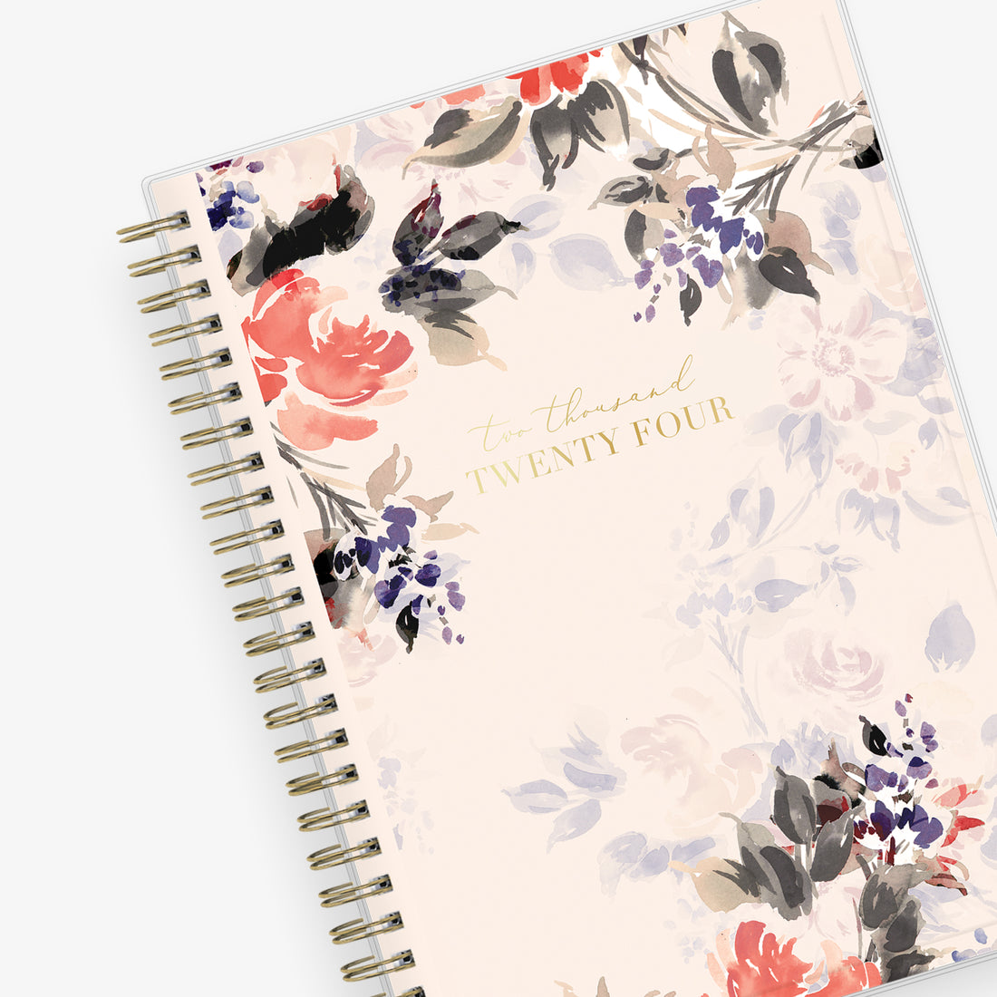 2024 january - 2024 december gold wire-o weekly monthly planner notes featuring floral pattern