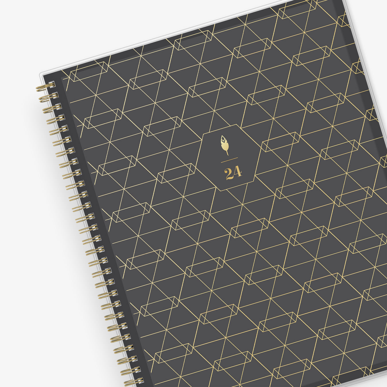 January 2024 - December 2024 geometric front cover gold twin wire-o dark charcoal background cover