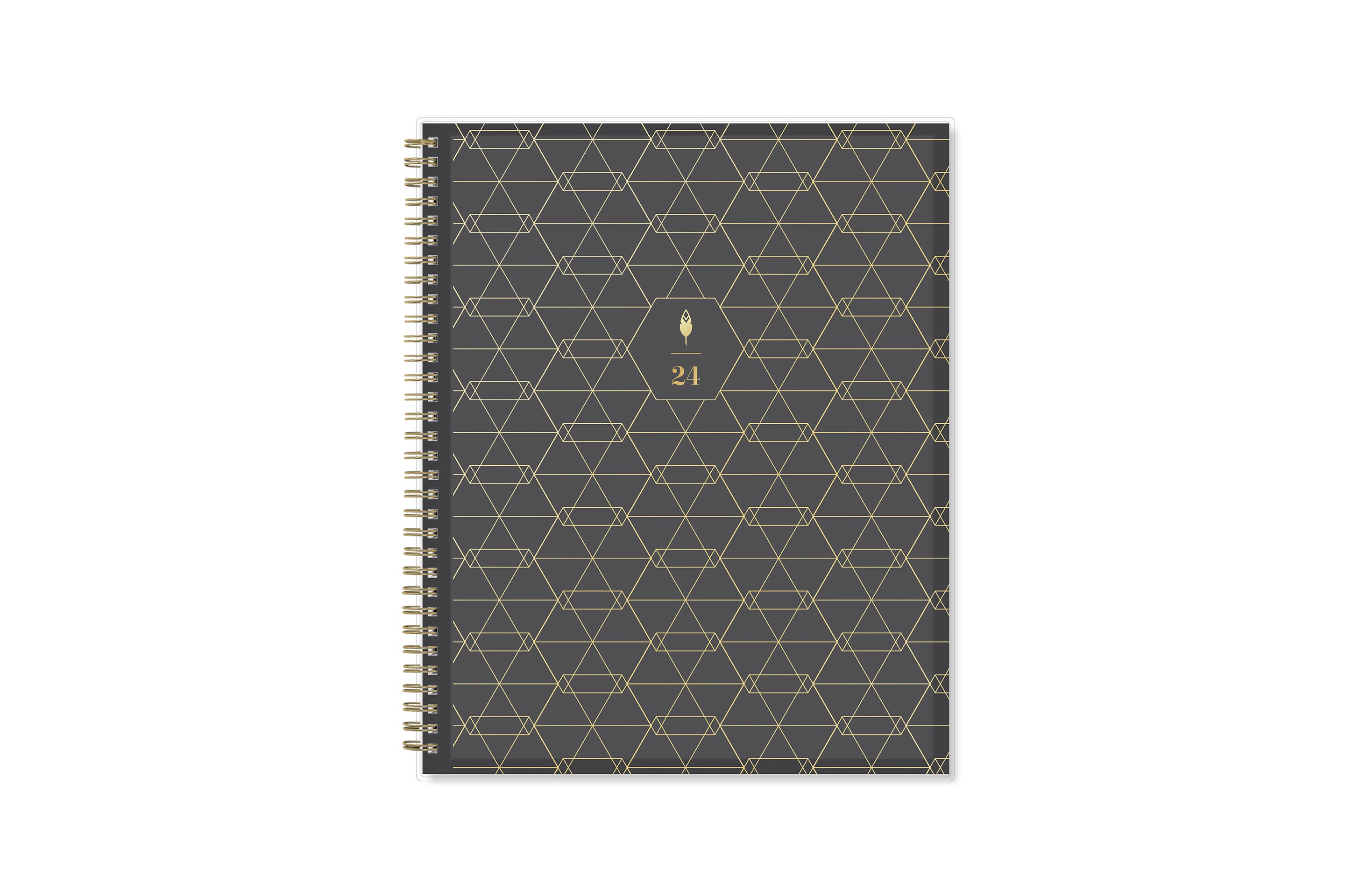 January 2024 - December 2024 geometric front cover gold twin wire-o dark charcoal background cover