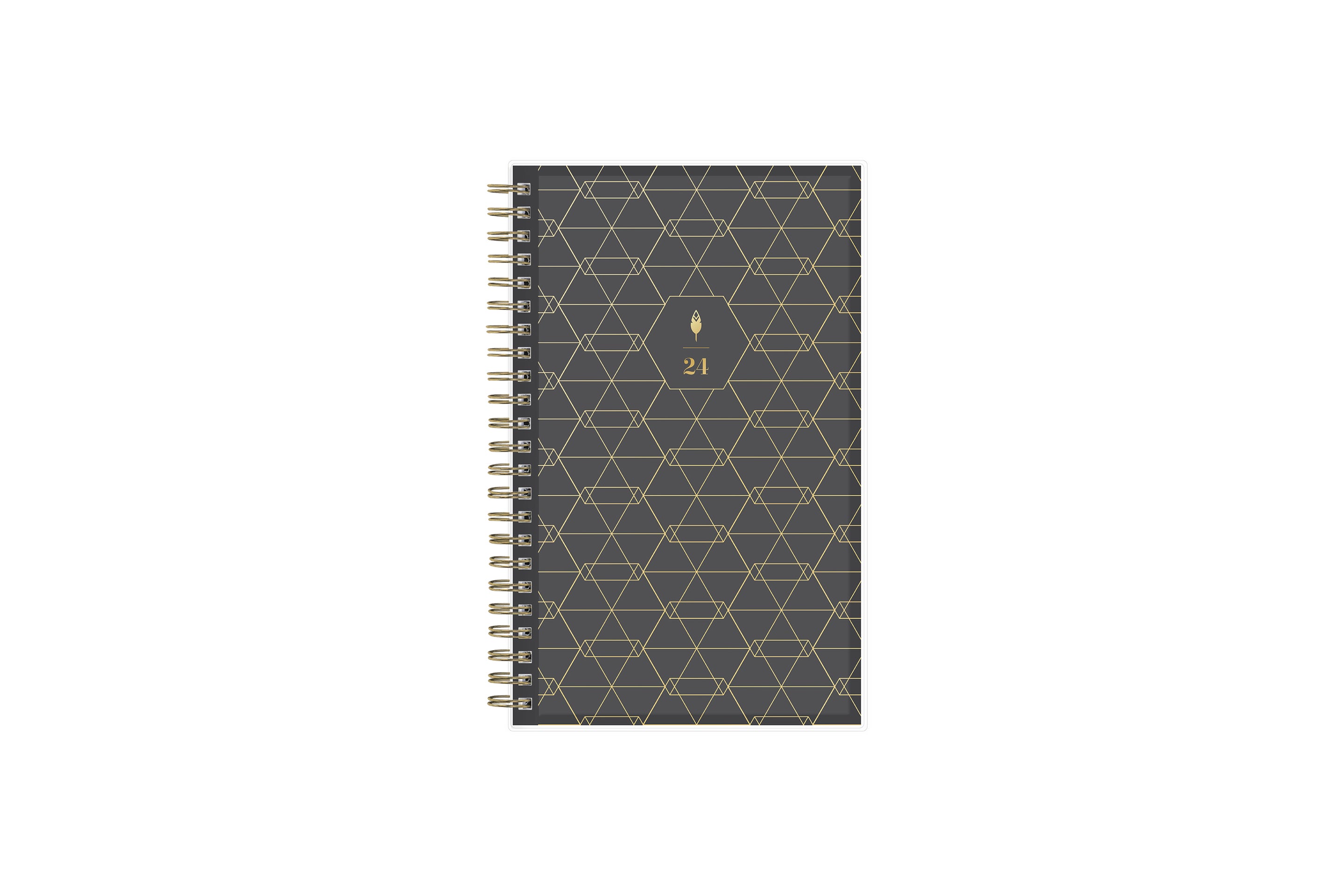 January 2024 - December 2024 geometric front cover gold twin wire-o dark charcoal background cover