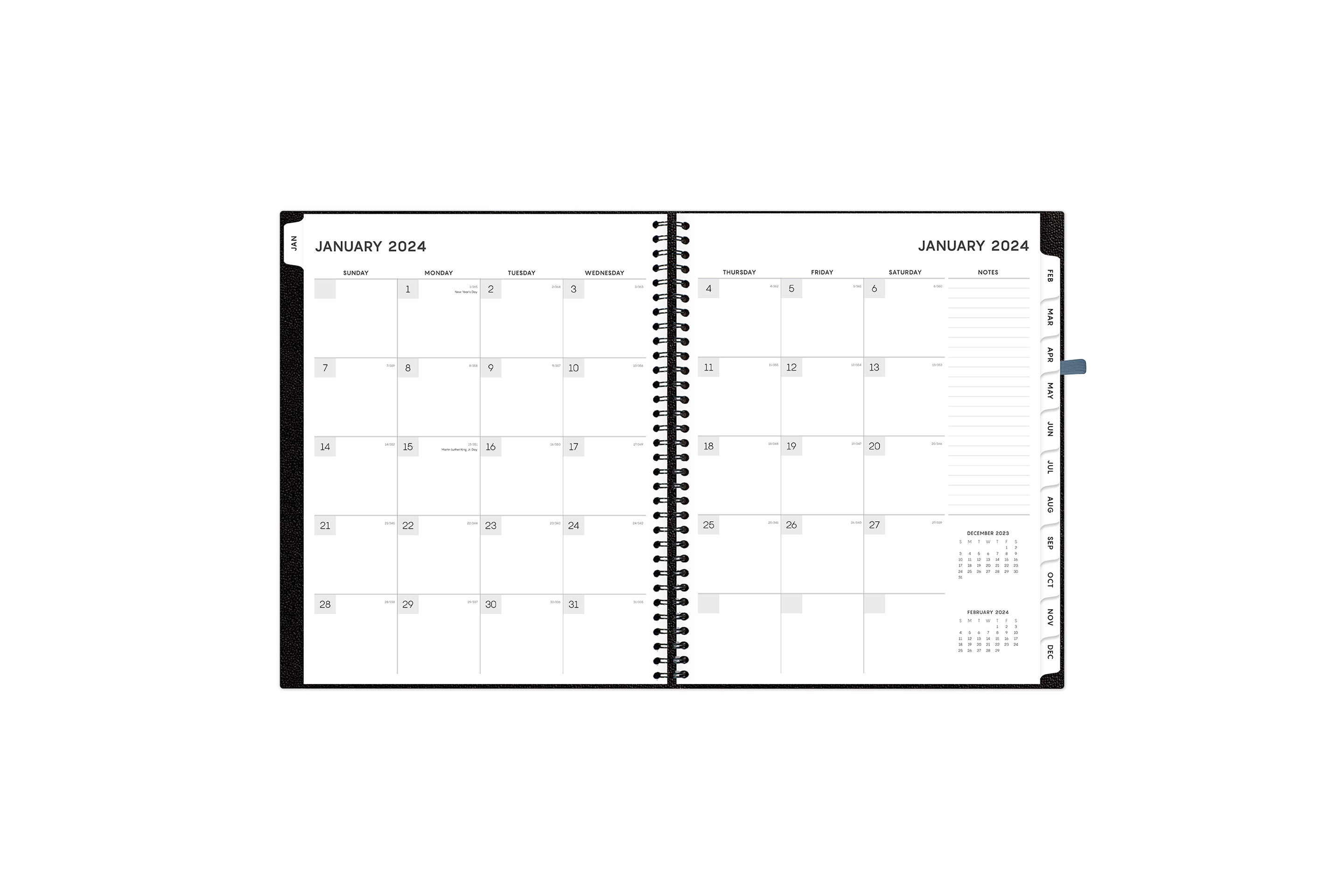 the aligned planner features a monthly overview with lined writing space and a full page of notes with both lined and dotted writing space perfect for planning the month