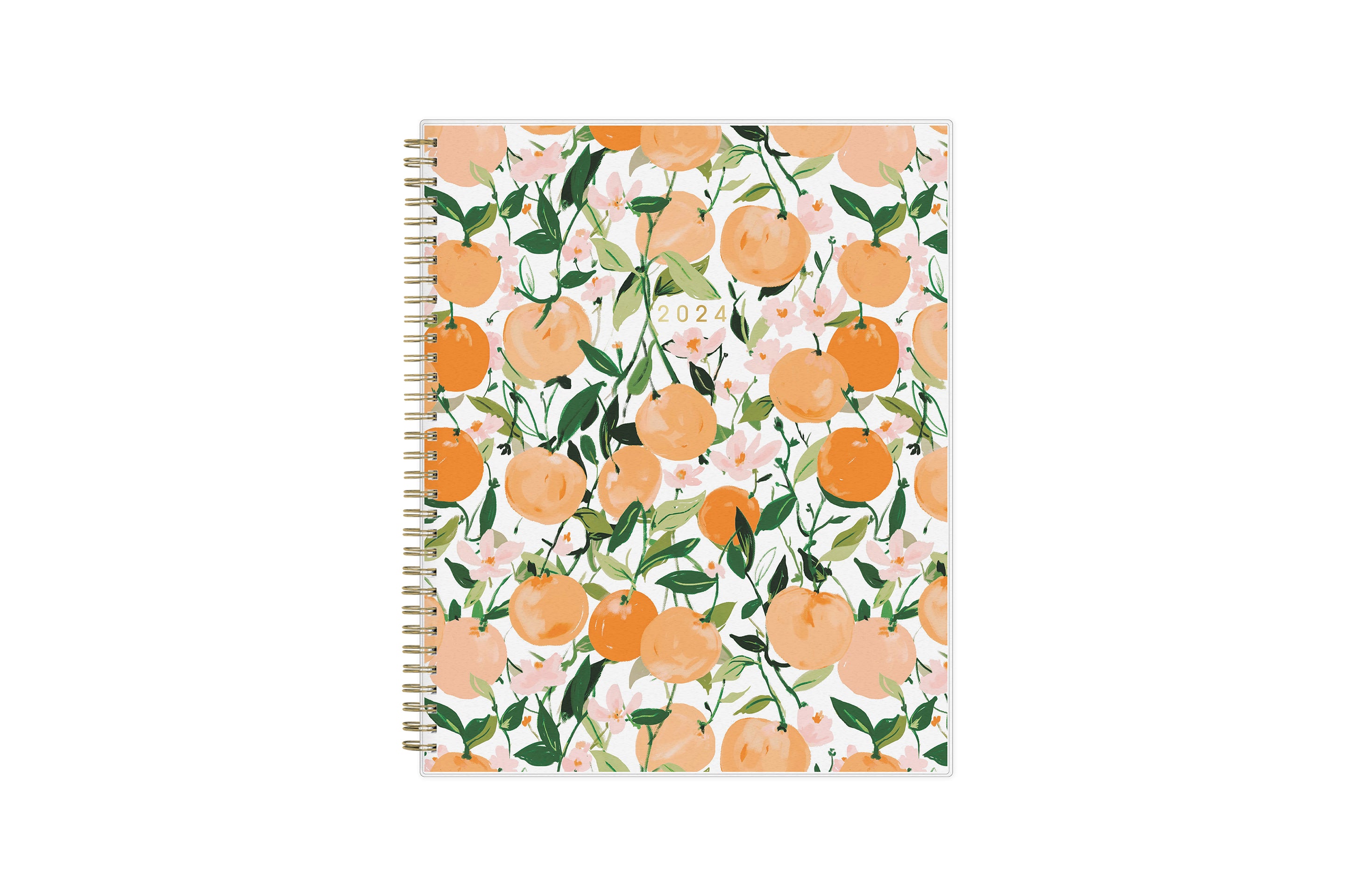 January 2024 - December 2024 weekly monthly planner featuring oranges and cuties on 8.5x11 planner size gold wire-o binding