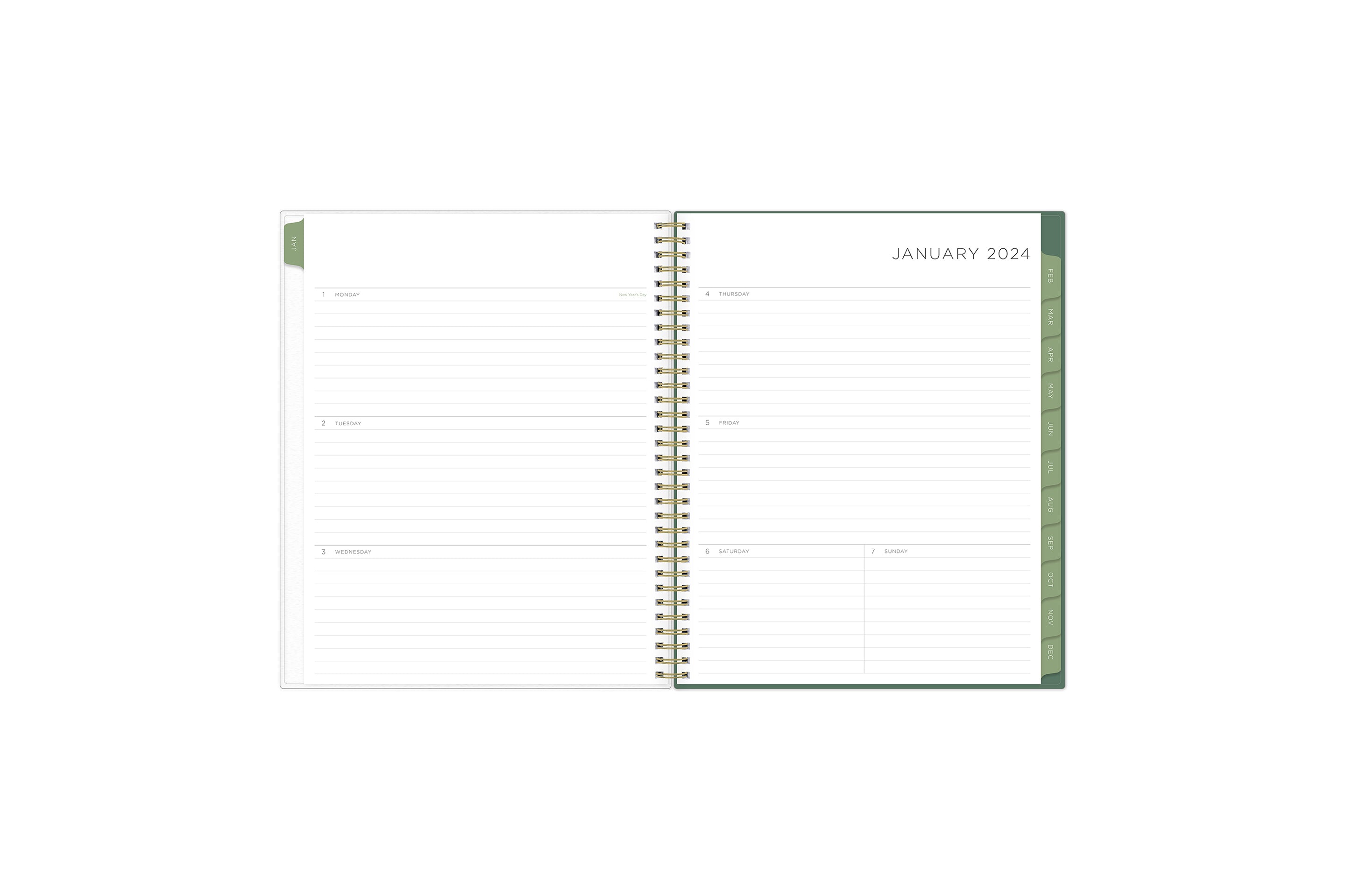 weekly view on this 2024 monthly weekly planner featuring ample lined writing space, weekly to do section, notes section, and blue monthly tabs