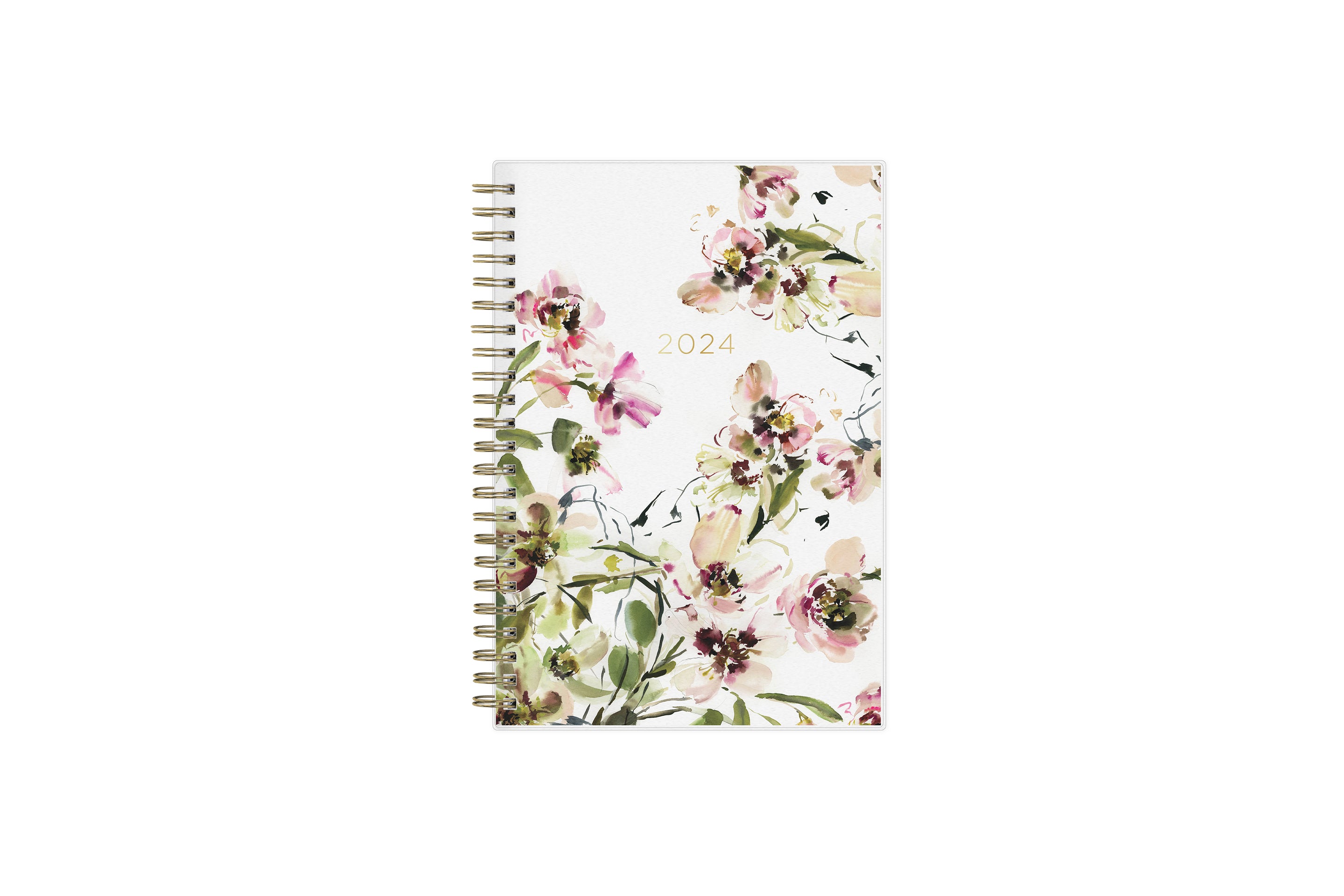 2024 beautiful floral pattern on beige back cover gold wire-o 5x8