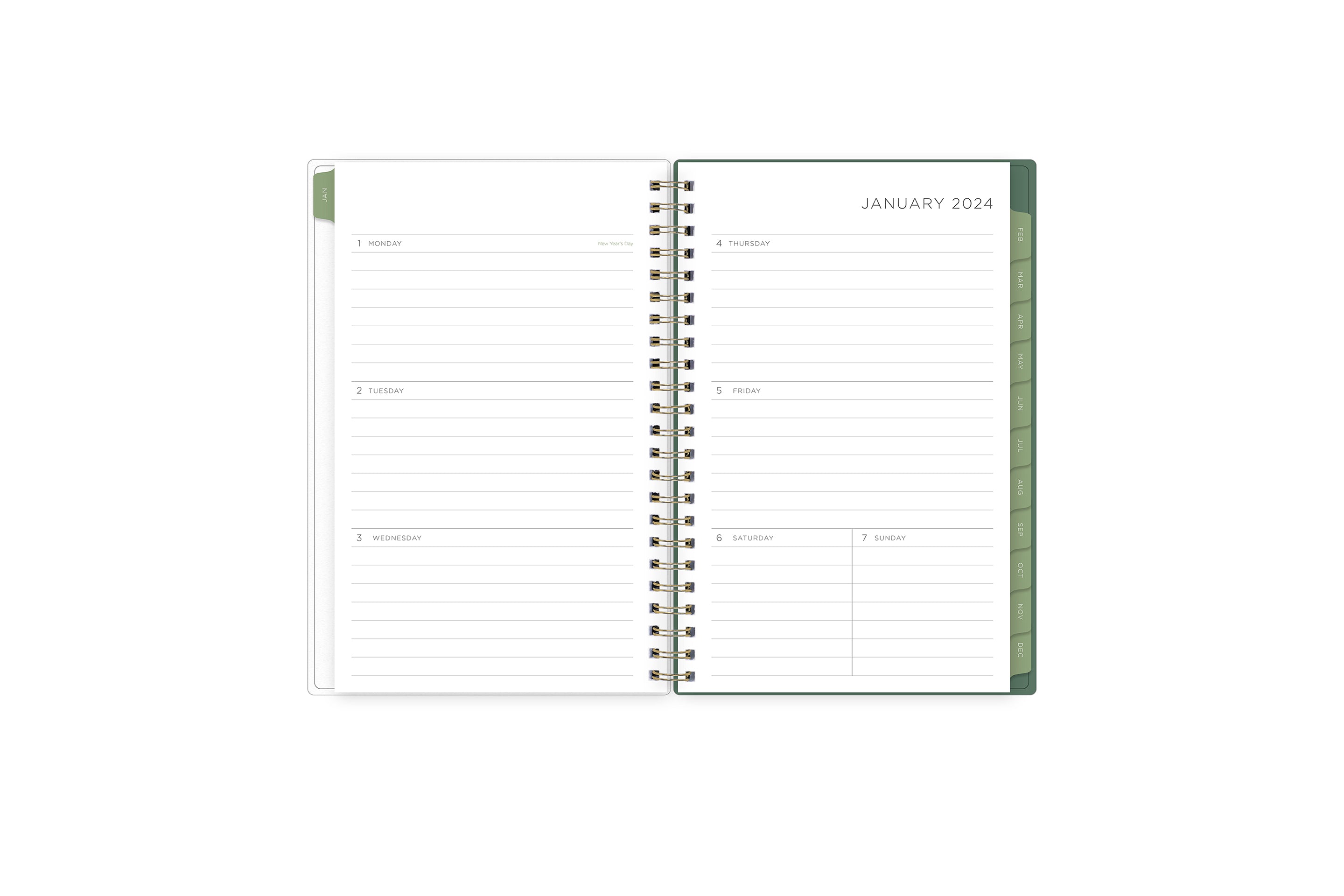 weekly view on this 2024 monthly weekly planner featuring ample lined writing space, weekly to do section, notes section, and blue monthly tabs