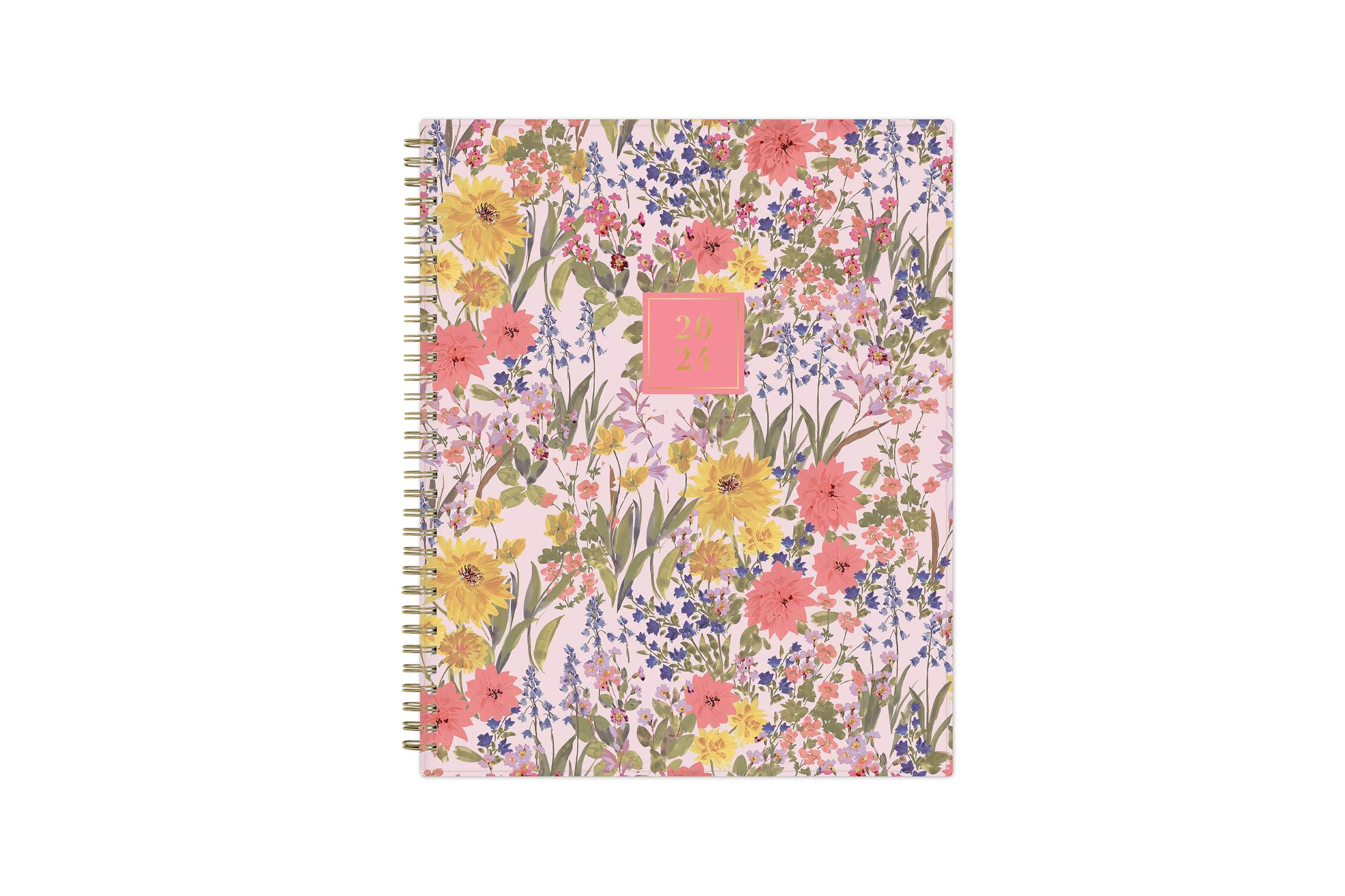 January 2024 - December 2024 8.5x11 planner size featuring gold wire-o binding