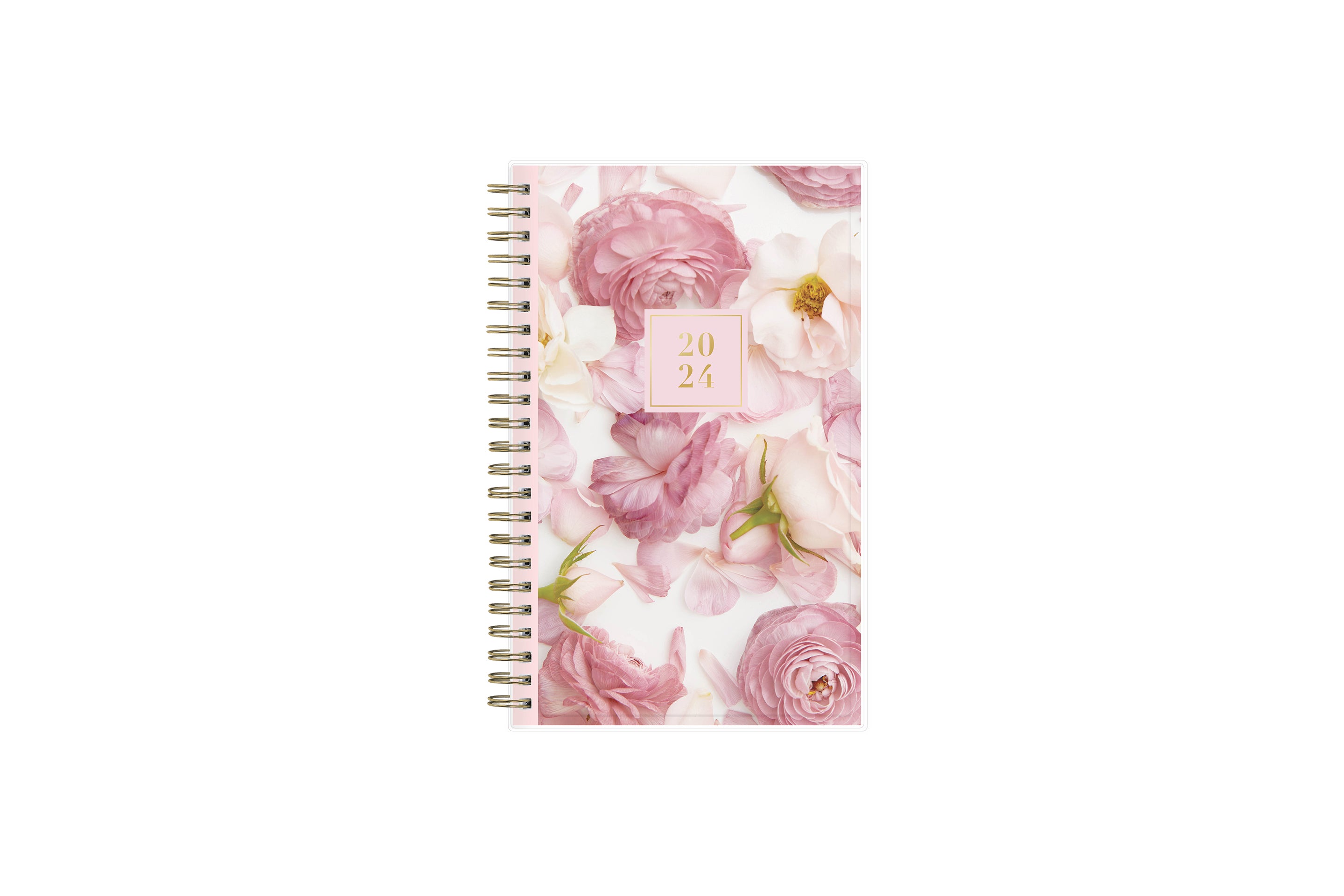 2024 pocket planner gold twin wire-o featuring real floral pattern
