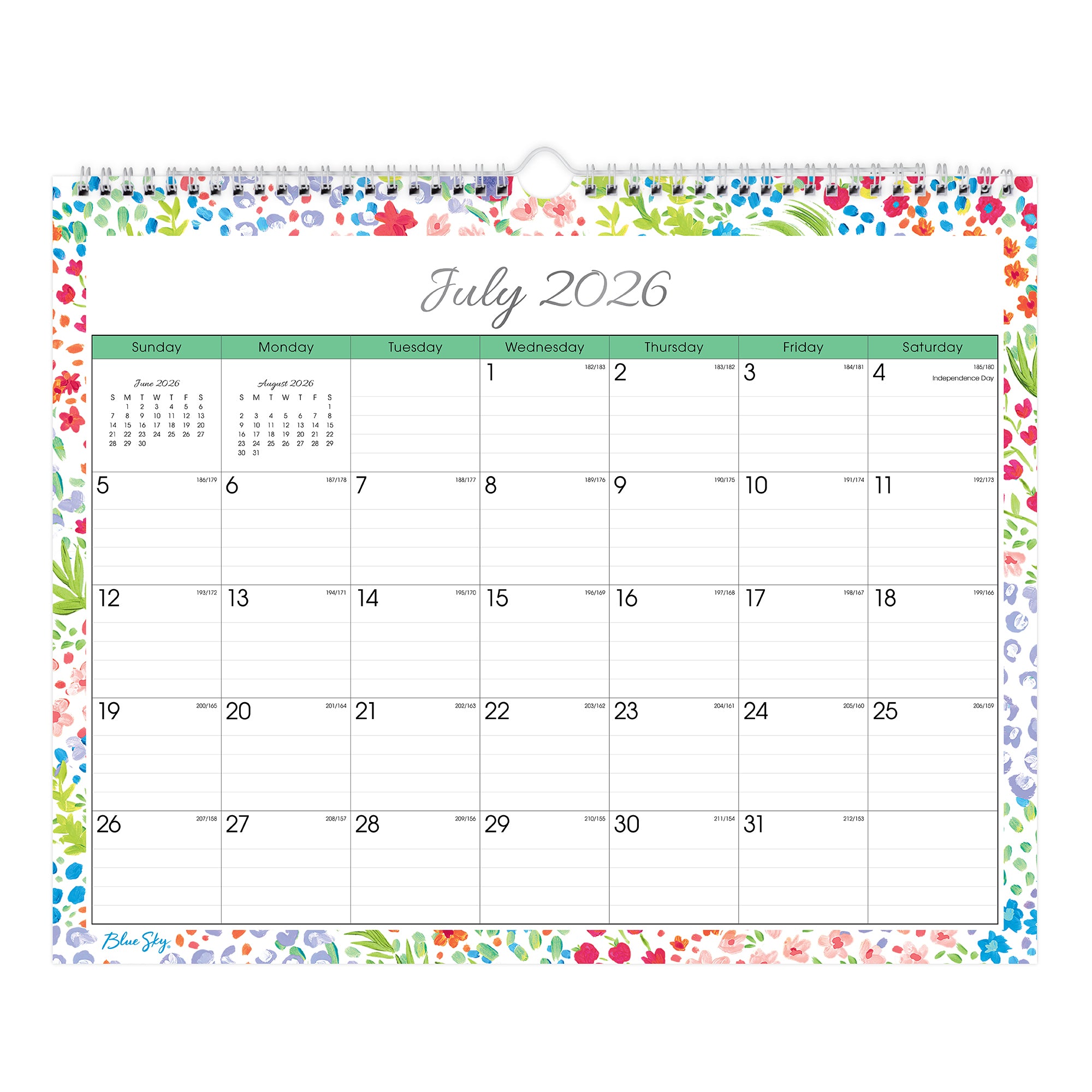 15x12 wall calendar for july 2026 - june 2027 featuring lined writing space and a floral border