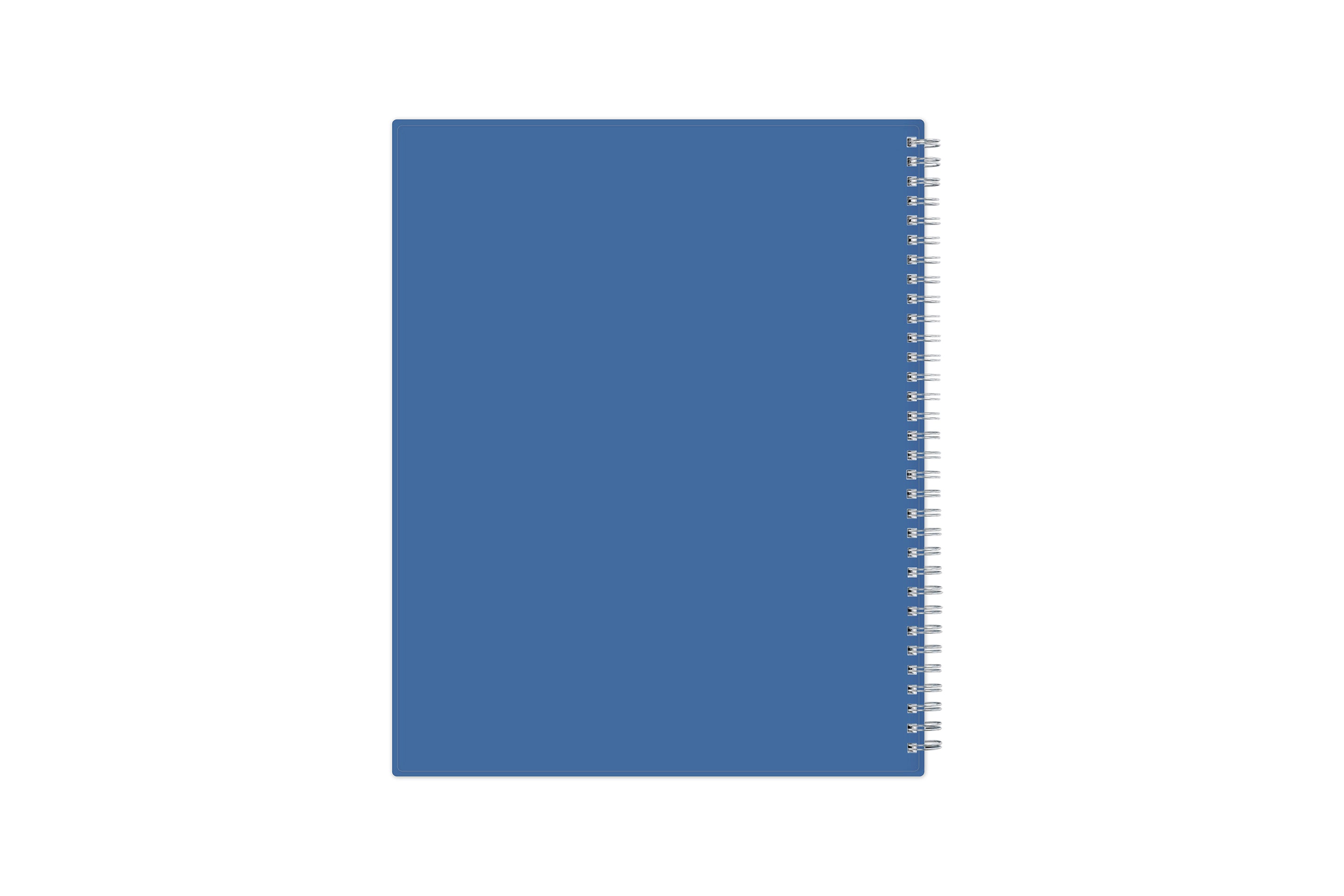 January 2026 to December 2026 weekly planner featuring a solid flexible blue back cover, silver twin wire-o, and a compact 8.5x11 size planner