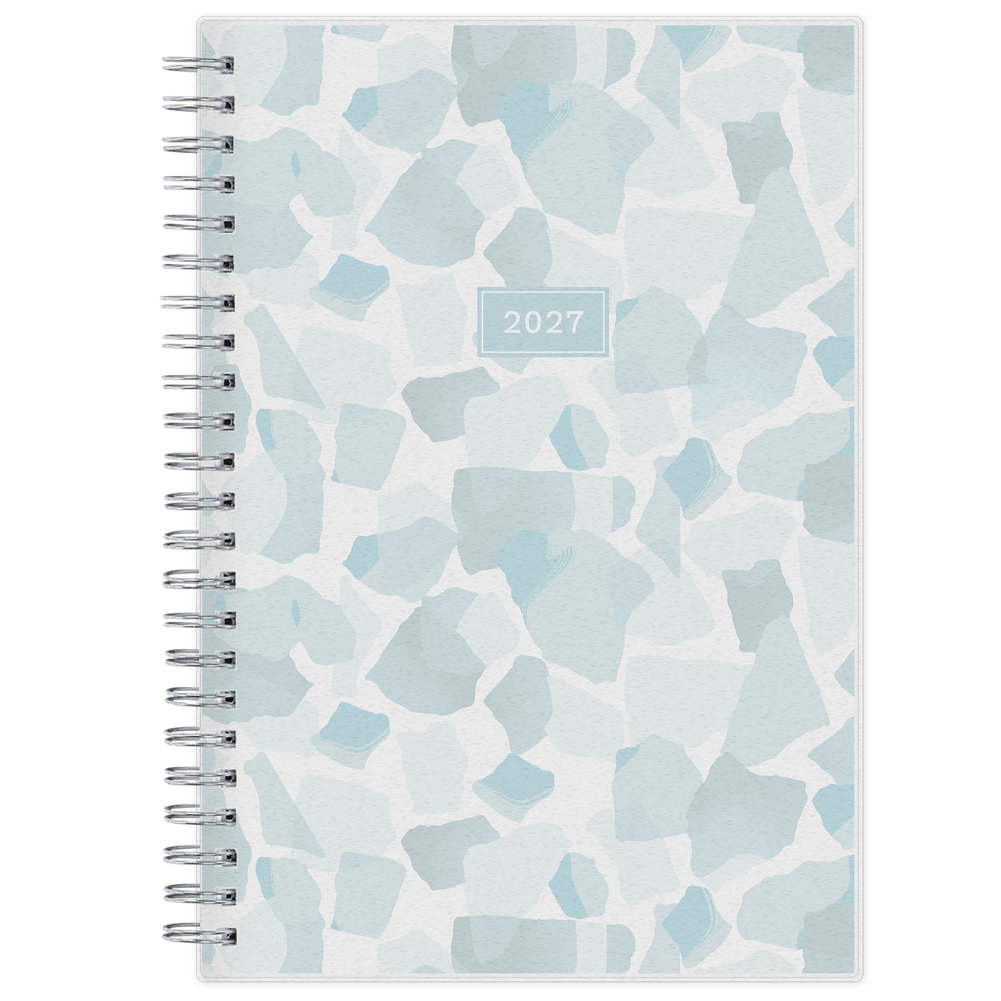 geometric blue front cover on this 2027 5x8 planner weekly monthly with twin wire o binding