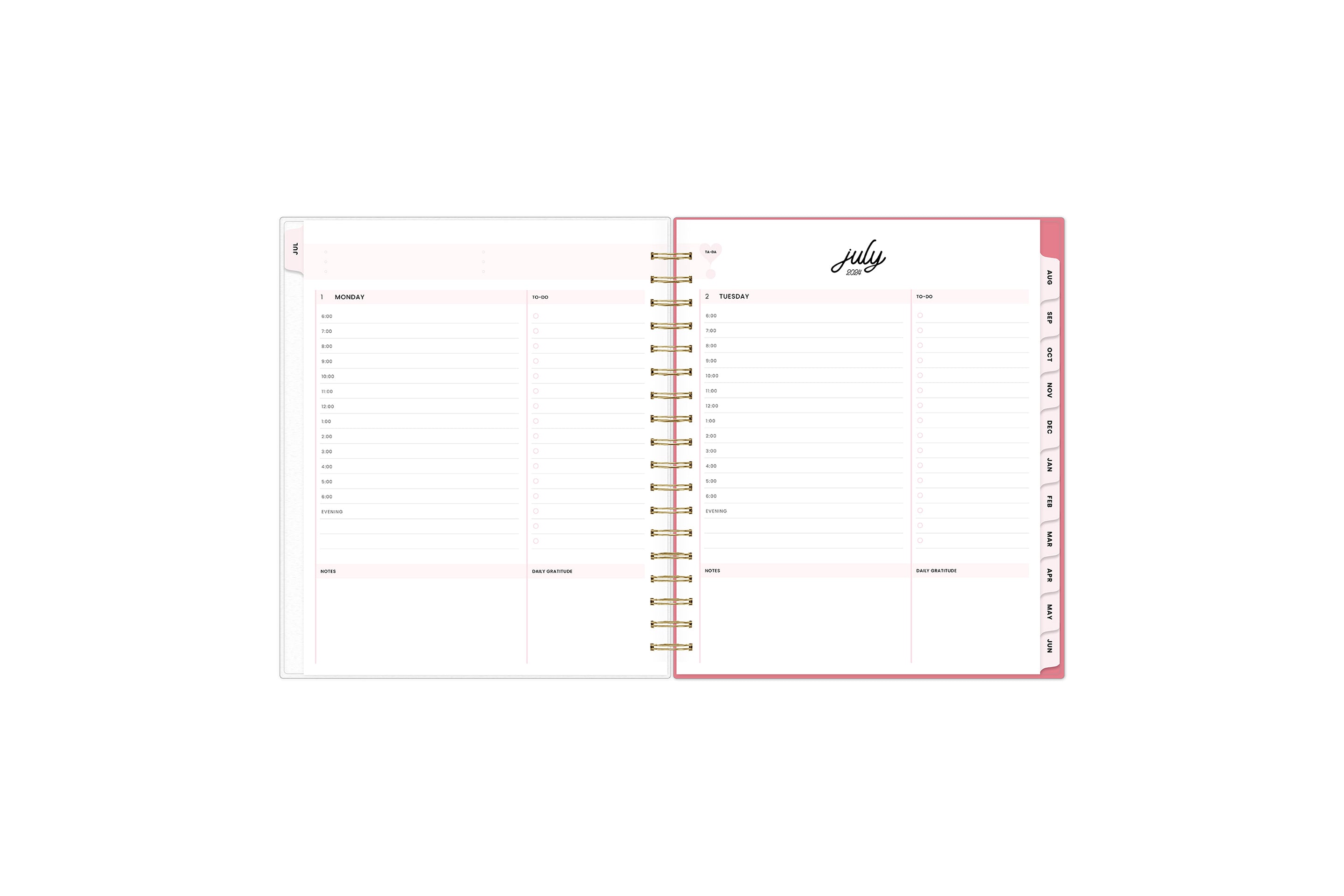  daily academic planner featuring a daily view with notes section, to-do lists, check list, time stamps, and ample lined writing space in a 8x10 planner size