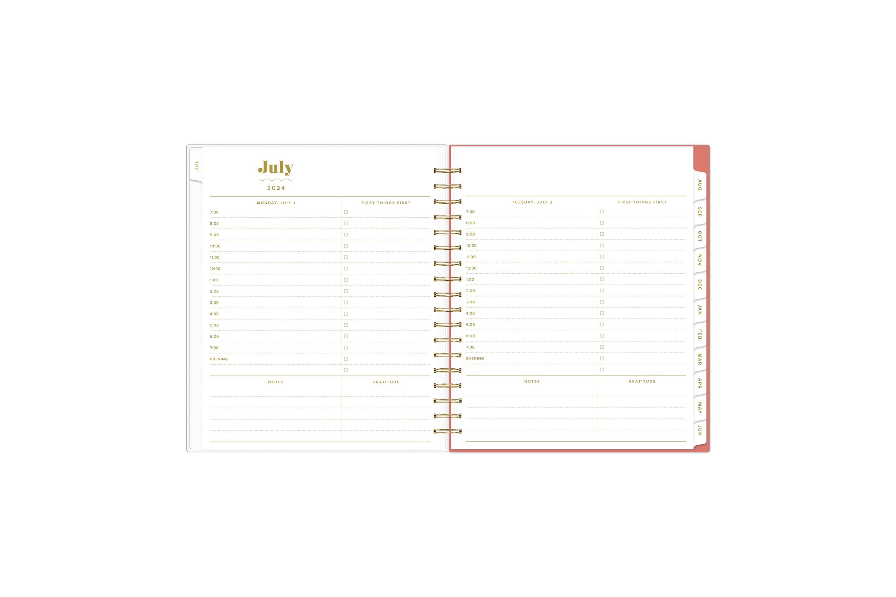 weekly monthly planner featuring weekly spread with notes, bullet points, to do&