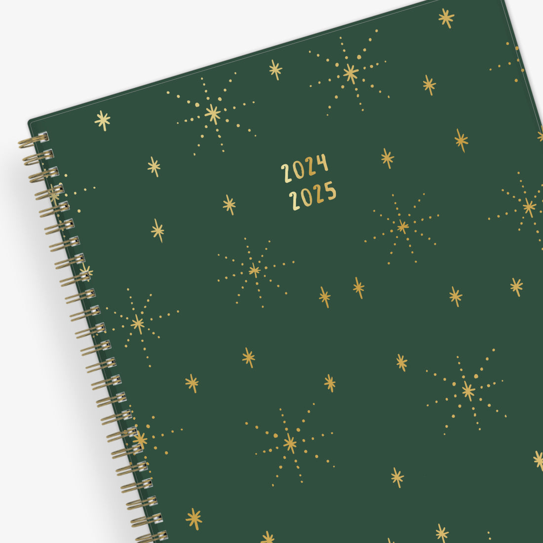 solid army green with gold stars on a 8.5x11 planner size for July 2024- June 2025