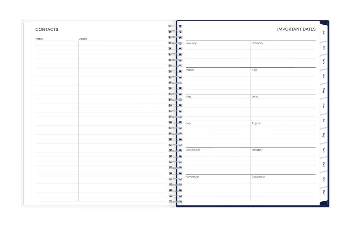 Two spiral-bound pages of a planner with &