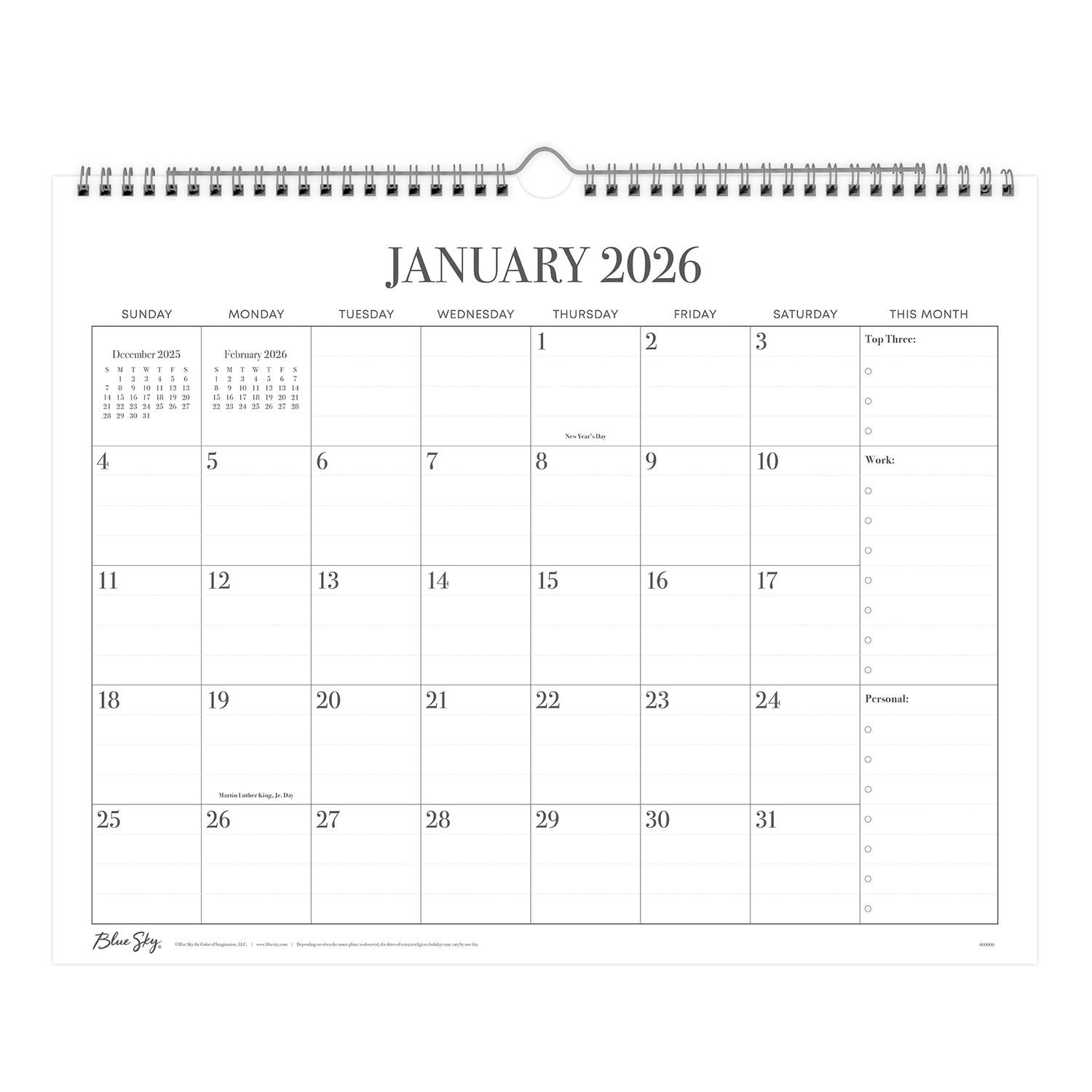 Calendar page for January 2026 on a white background to december 2026 monthly calendar