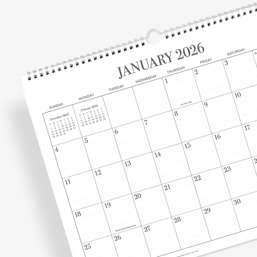 Calendar page for January 2026 on a white background to december 2026 monthly calendar