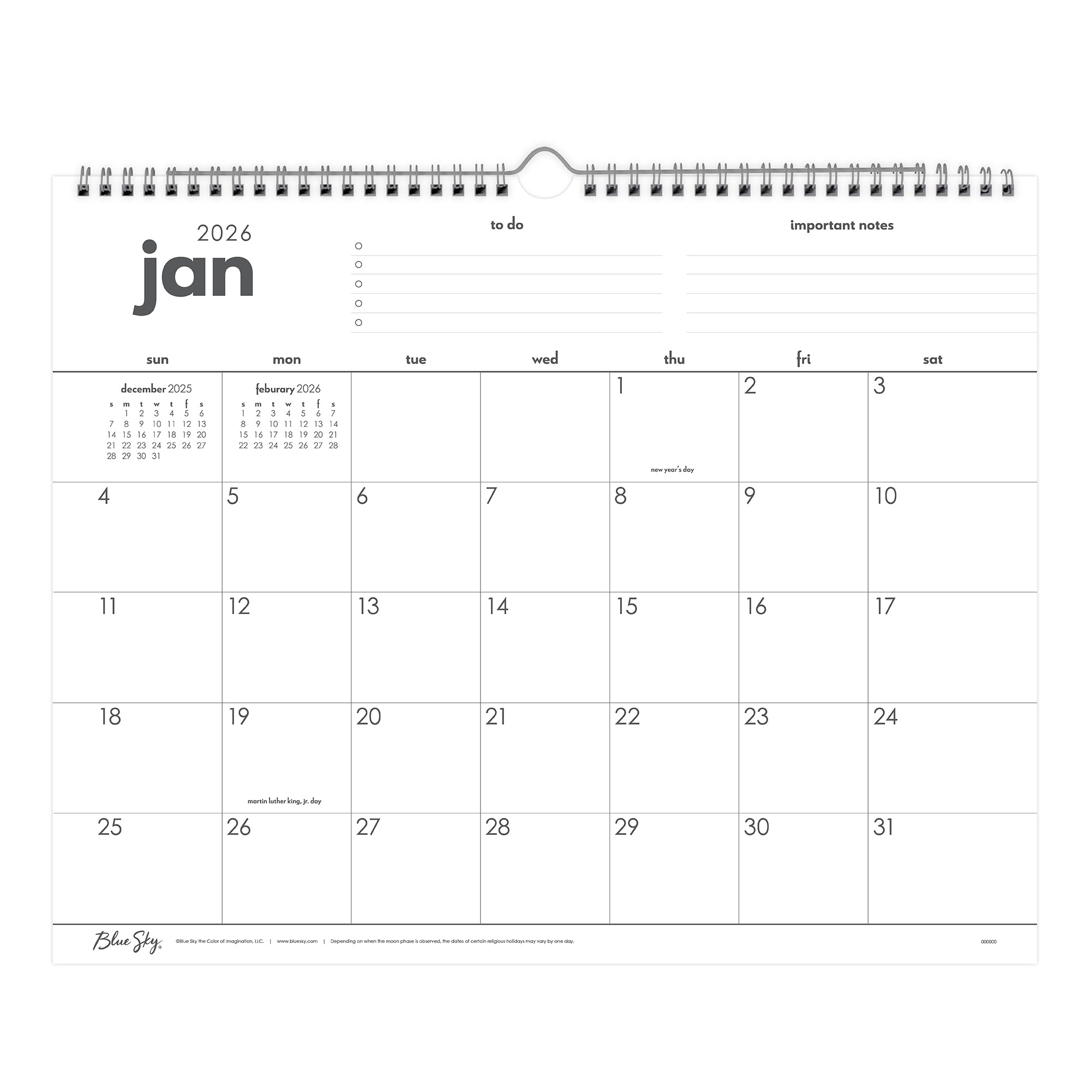 january 2026 to december 2026 monthly wall calendar