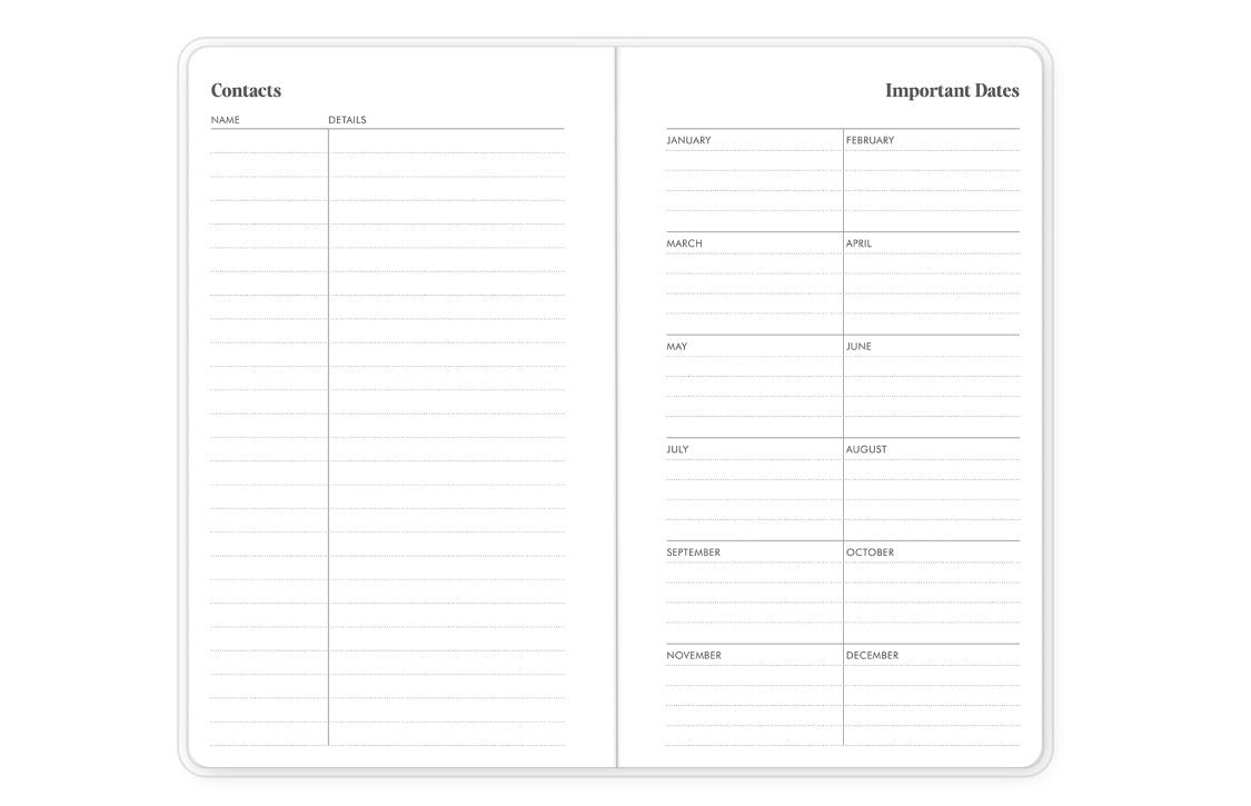Two-column planner page with &