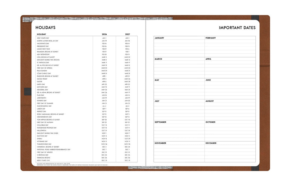 holiday list and important dates