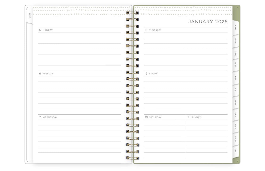 known for clean lined writing space, the kelly ventura 2026 planner features a clean, classic weekly layout for note taking, deadlines, important dates, and room to plan each day and each week!