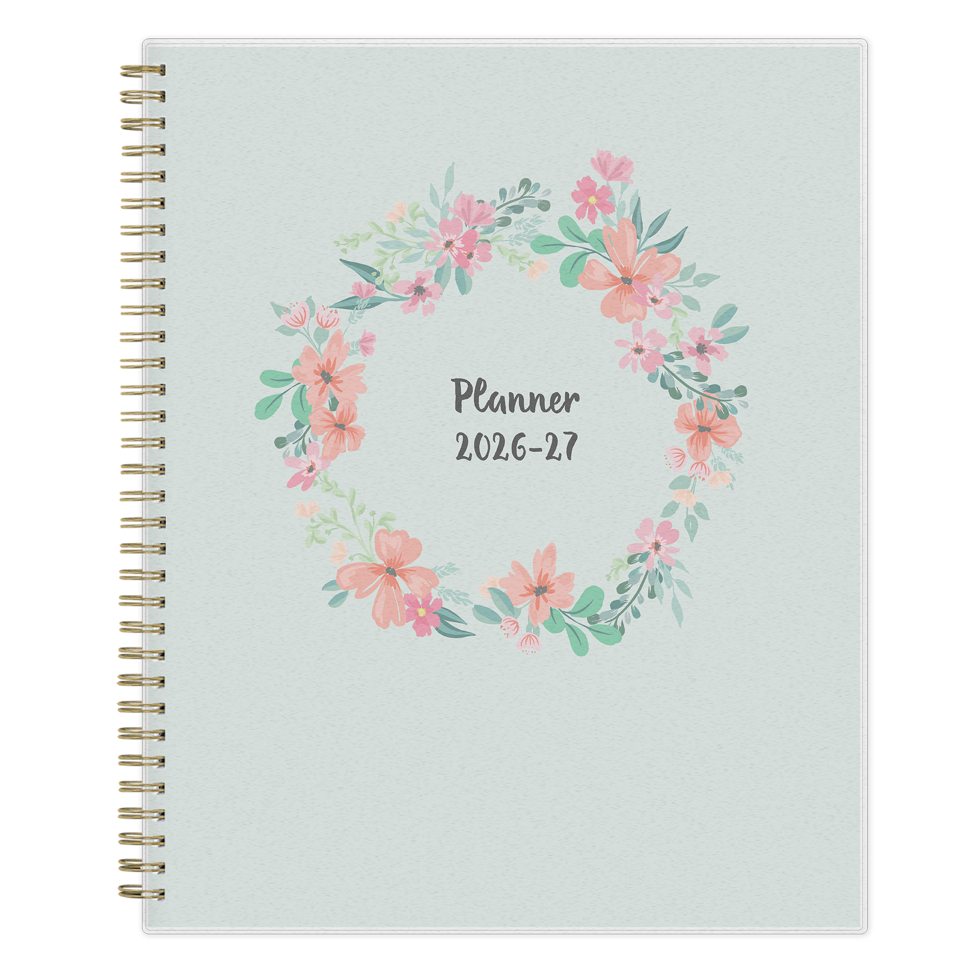 Planner with floral design on a light blue background for 2026-2027 academic school year.