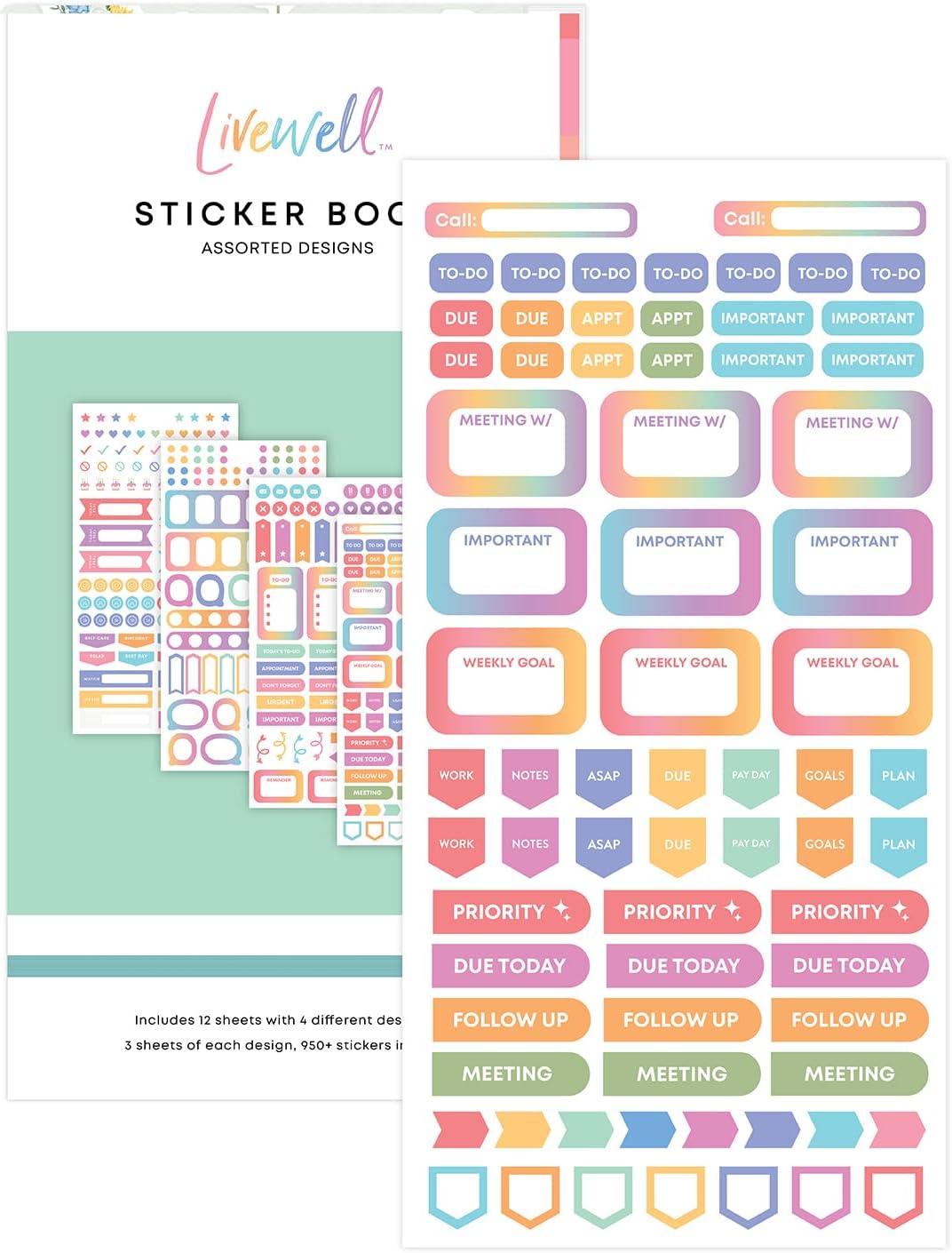 sticker book from bluesky livewell featuring to dos, appointments, blanks, meetings, etc.