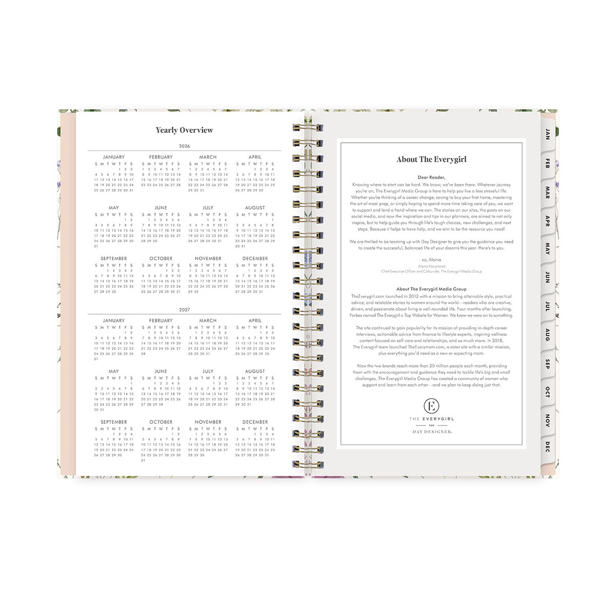 yearly overview of 2026 and 2027 year and about the everygirl planner