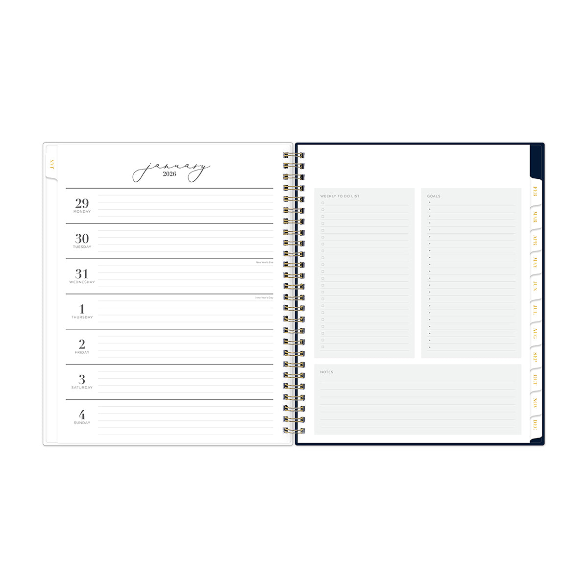 2026 planner weekly spread featuring dates on the left side and weekly to do, bullet points, and notes section on the right