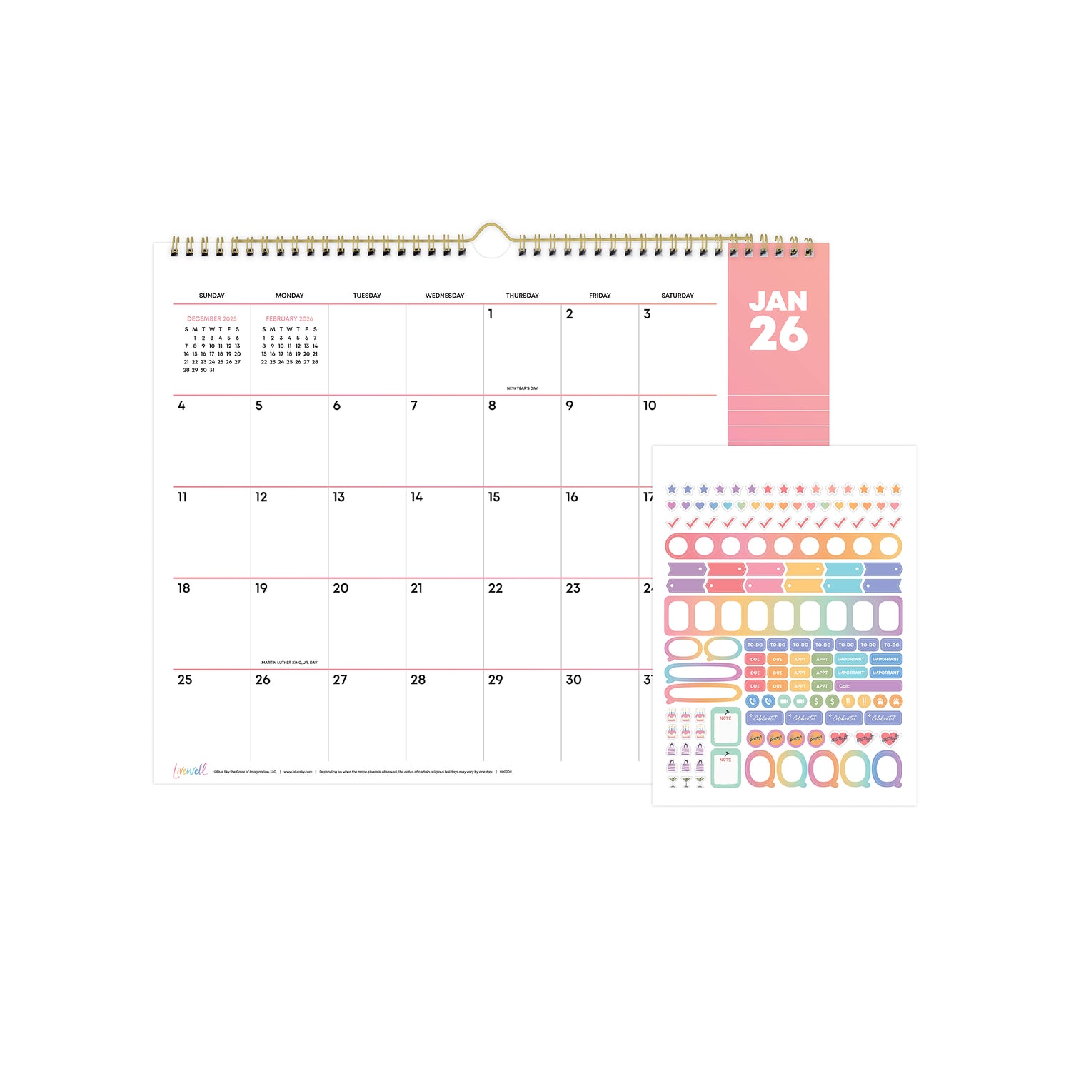 Calendar with a pink monthly view on a white background january to december 2026 monthly wall calendar