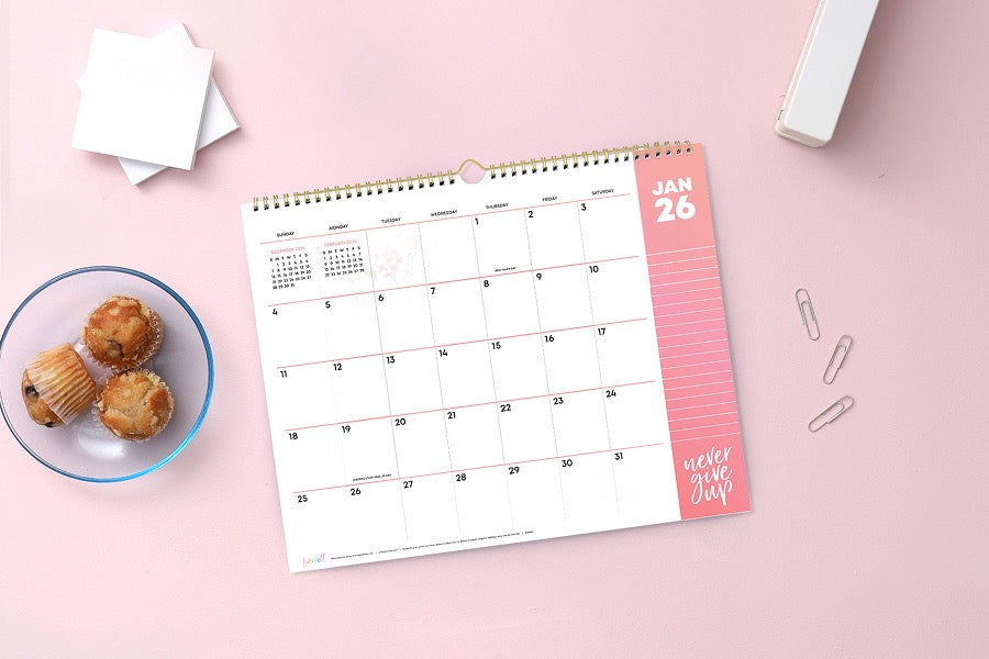 Calendar with a pink monthly view on a white background january to december 2026 monthly wall calendar