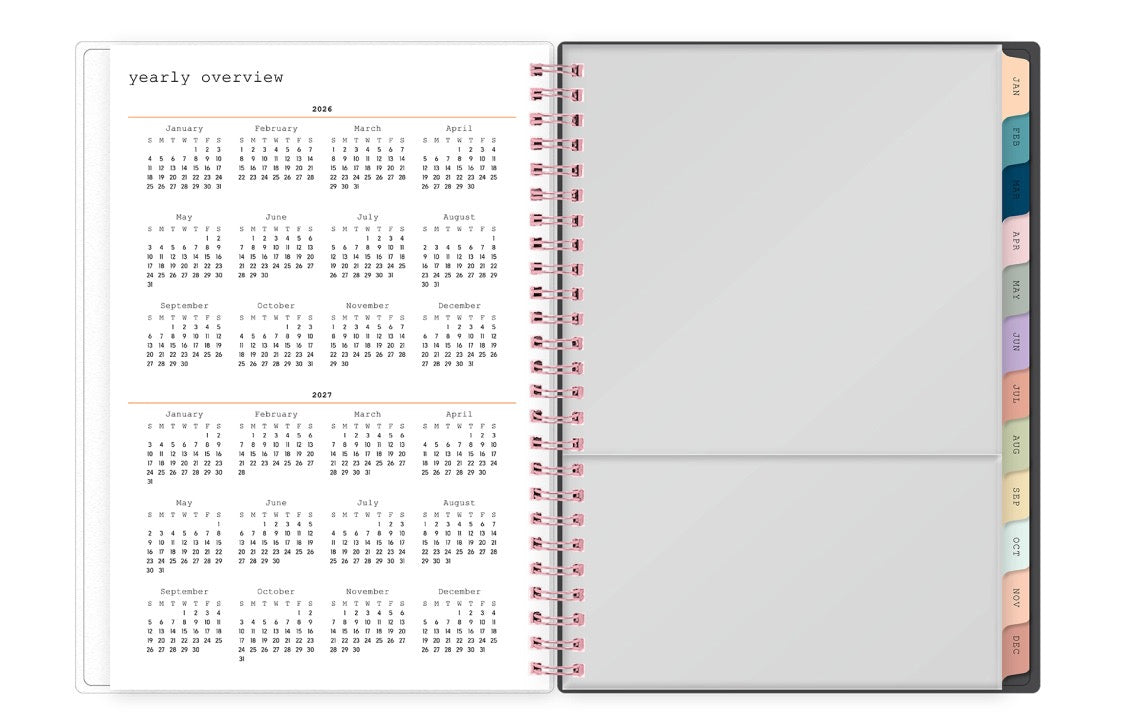 yearly overview 2026 to 2027 and storage pocket