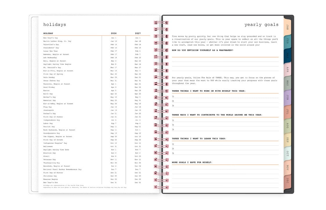 holiday list with yearly goals